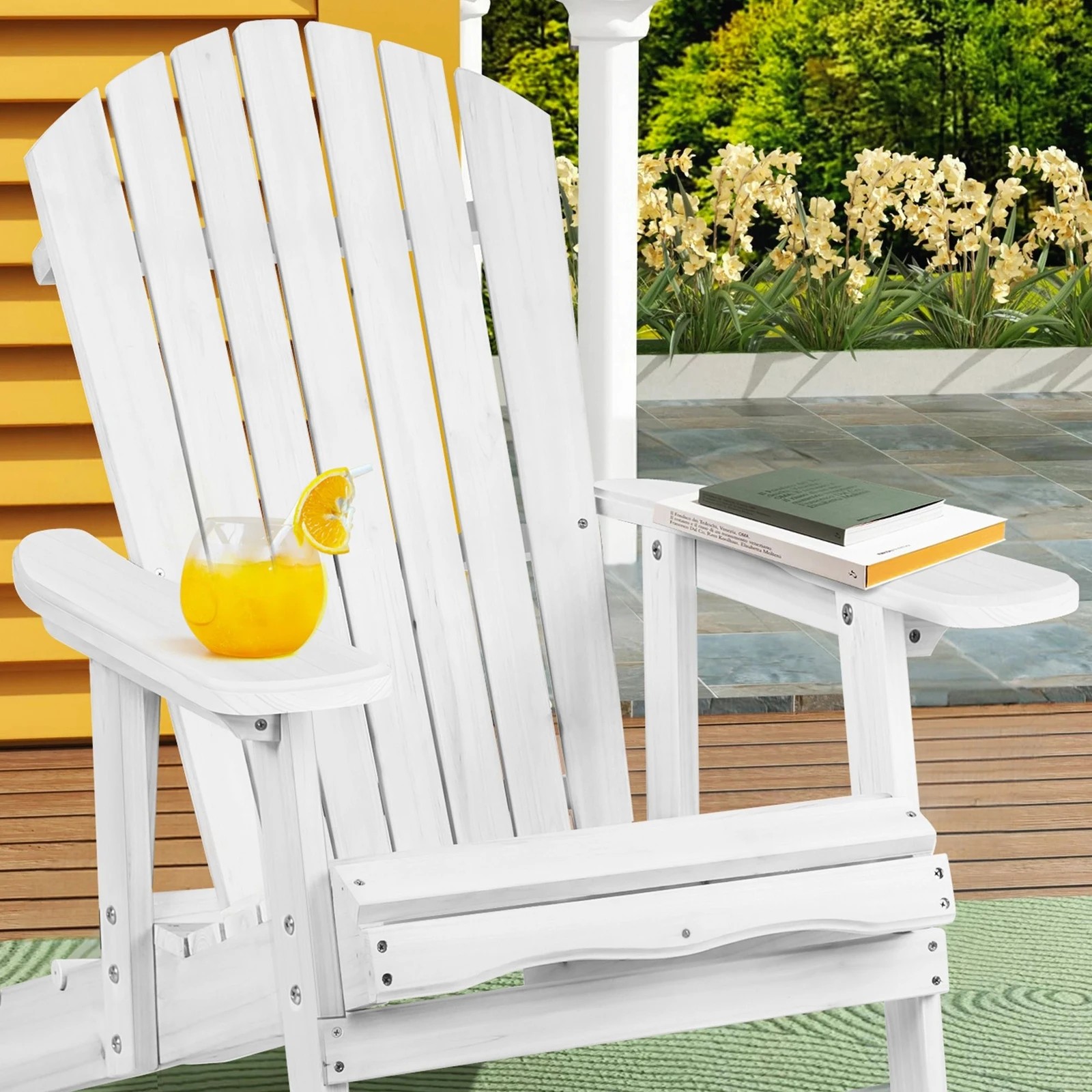 4 Alfordson Outdoor Chair Wooden Adirondack w/ Ottoman Patio Beach Garden - White, 4 of 10