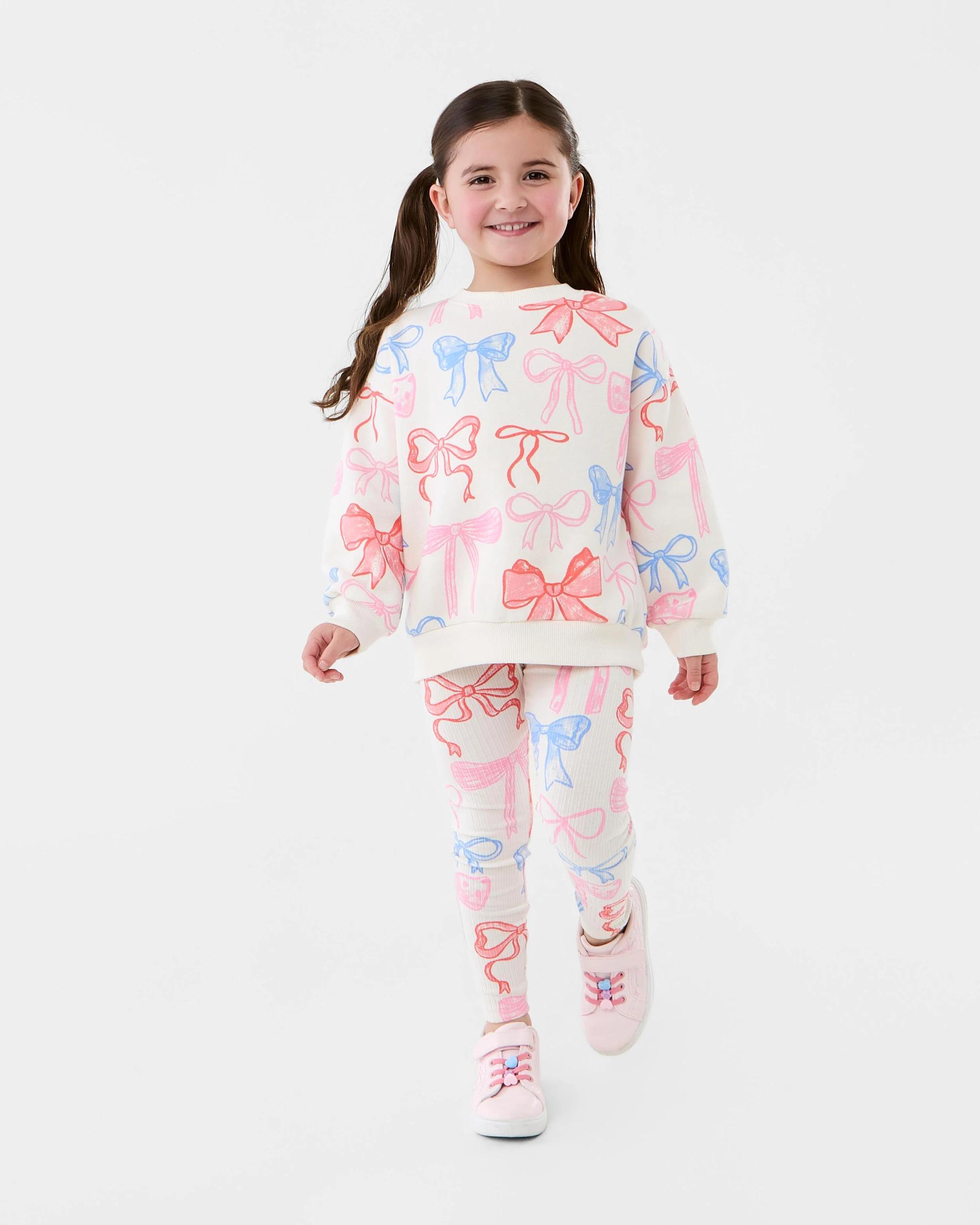 1 Crew Neck Top and Leggings Set Wht Bows, 1 of 7