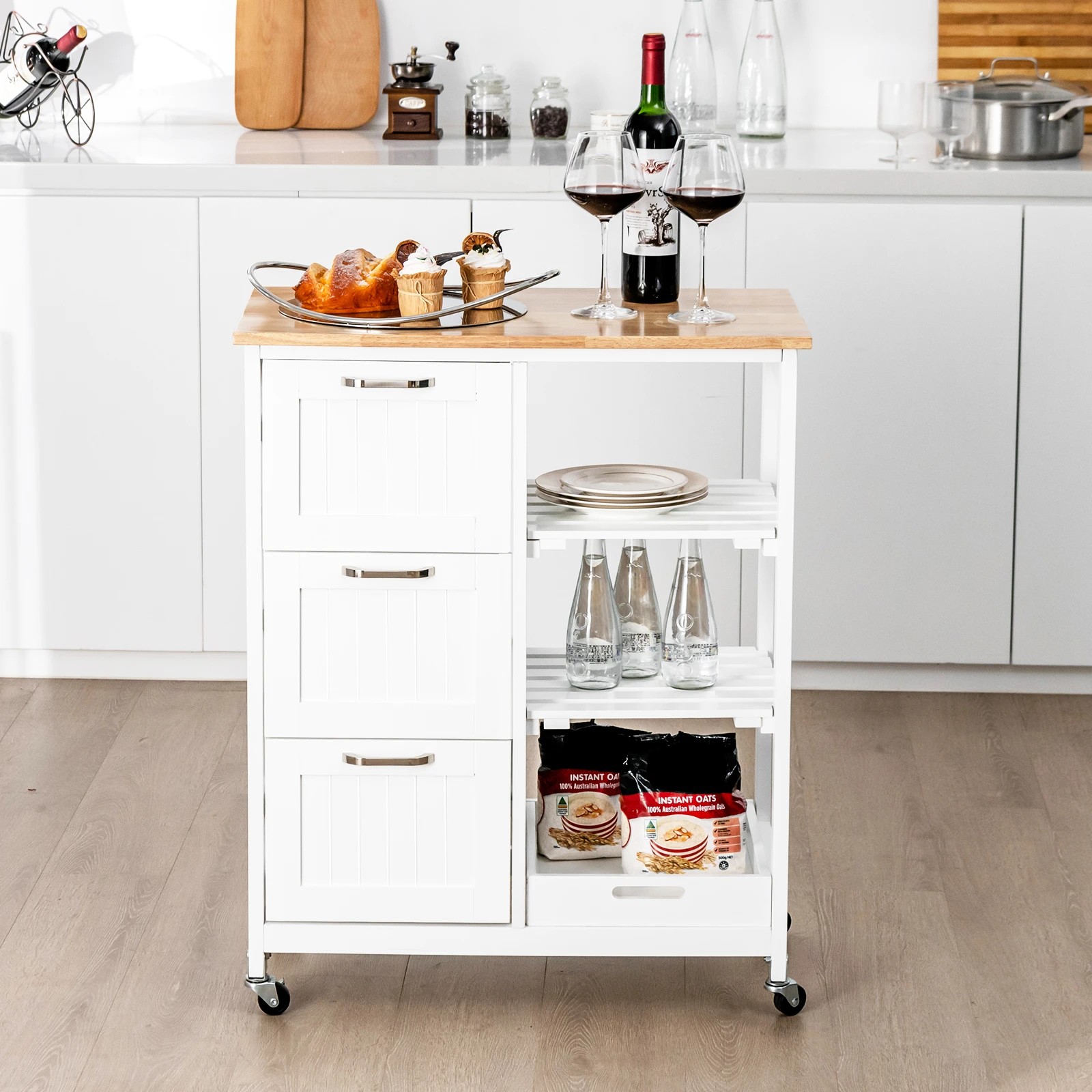 2 Costway Kitchen Island 3-Tier Trolley White, 2 of 5