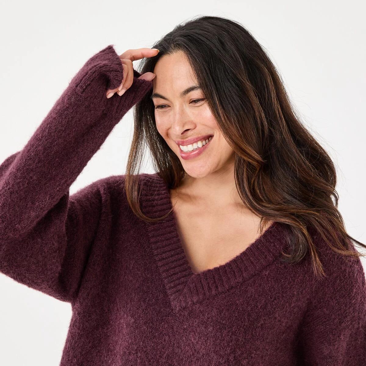 4 Fluffy V-Neck Jumper Mulberry, 4 of 6