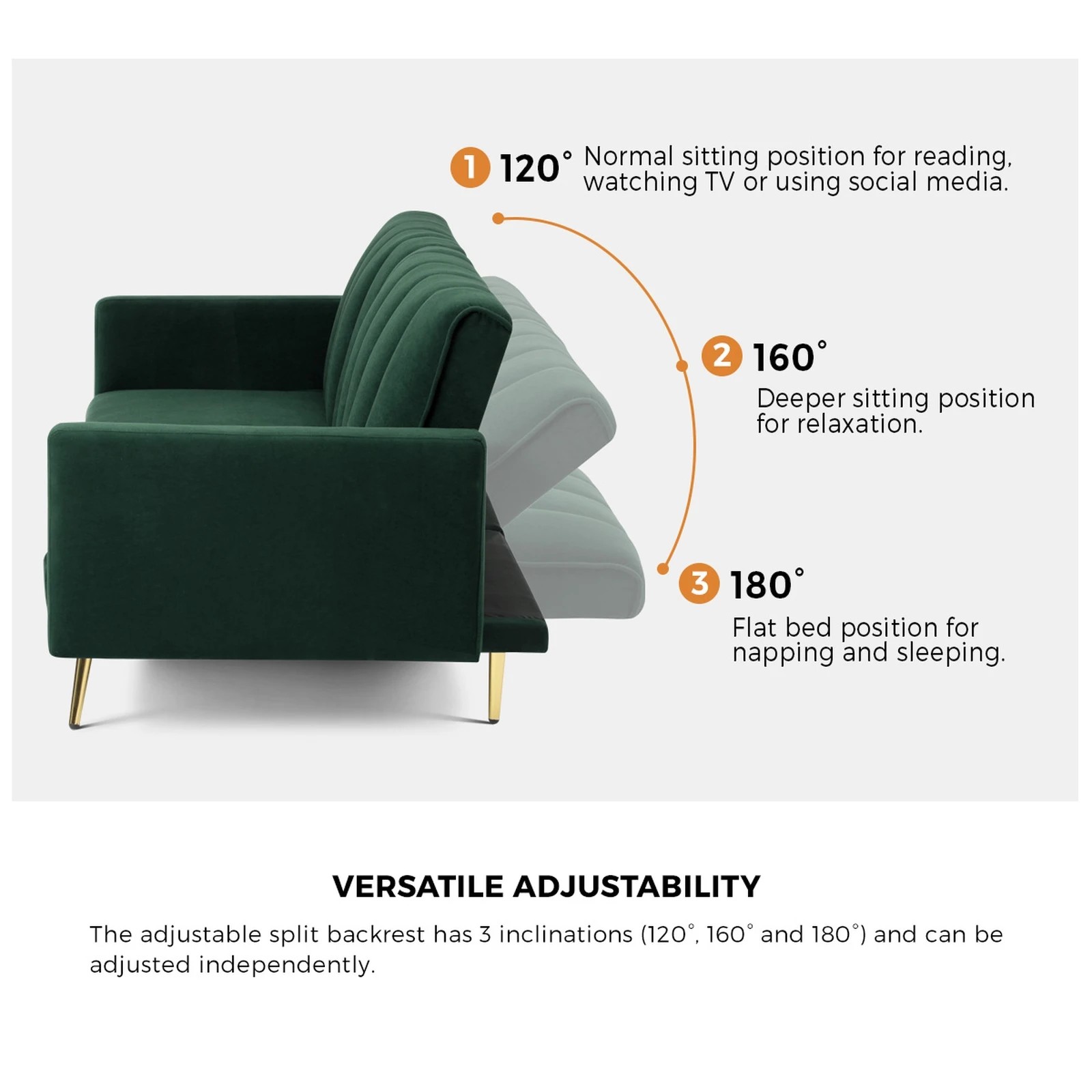 4 Oikiture 3 Seater Sofa Bed Couch Convertible Lounge Recliner Beds Velvet
 - Green, 4 of 10