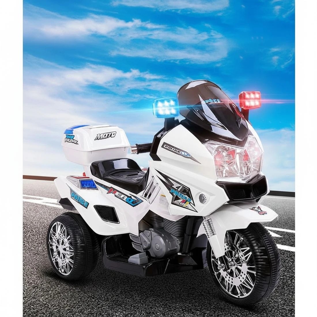 5 Rigo Kids Electric Ride On Patrol Police Car 6V Battery - White, 5 of 7