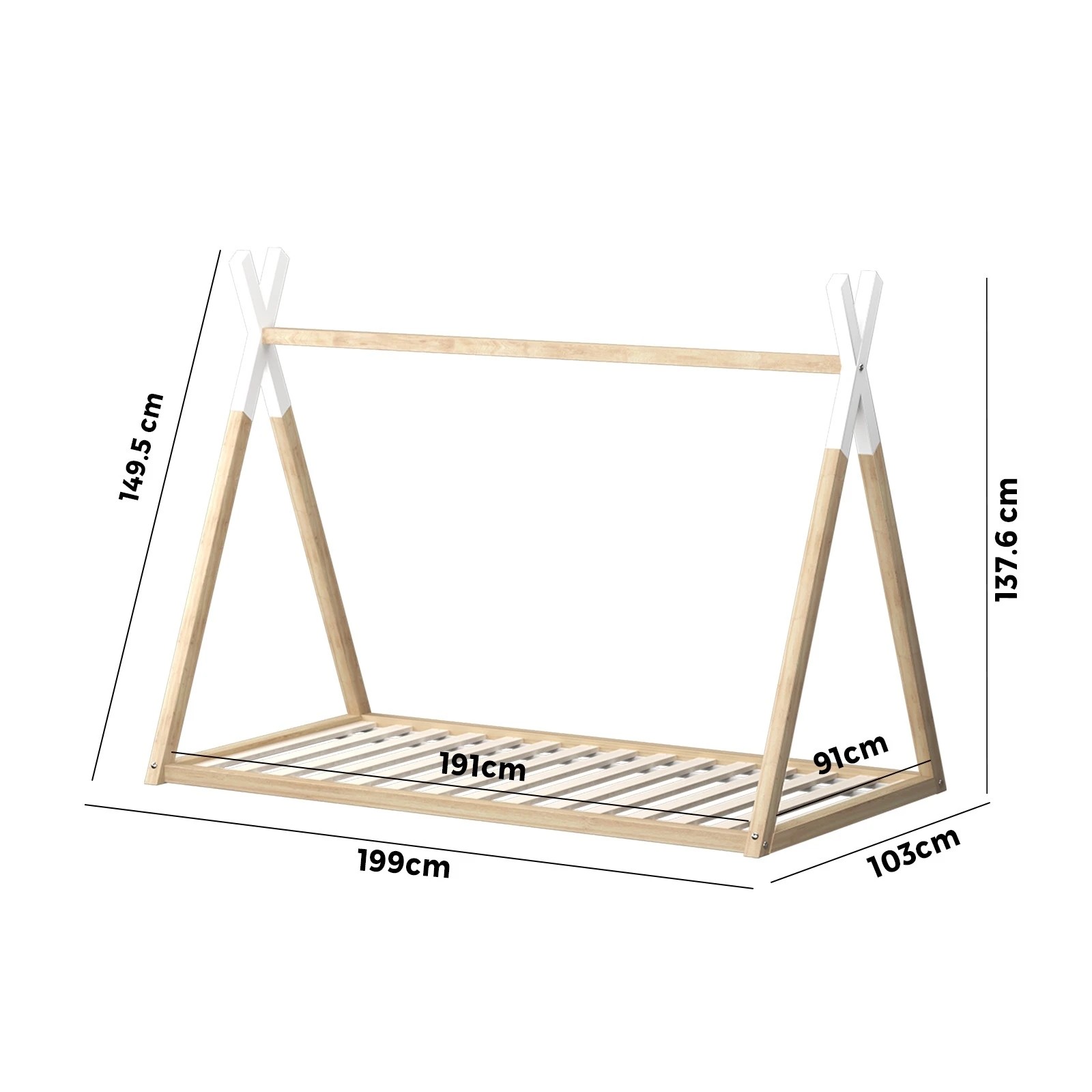 4 Oikiture Wooden Bed Frame Single Timber Teepee House Base Platform
 - Multi, 4 of 10