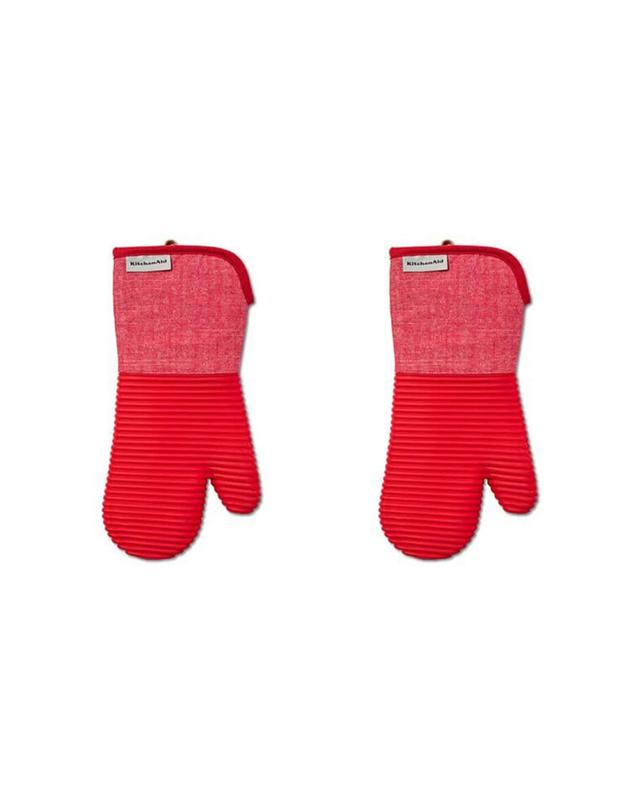 KitchenAid 2PK Ribbed Soft Silicone Oven Glove Heat Resistant Up To 260c -