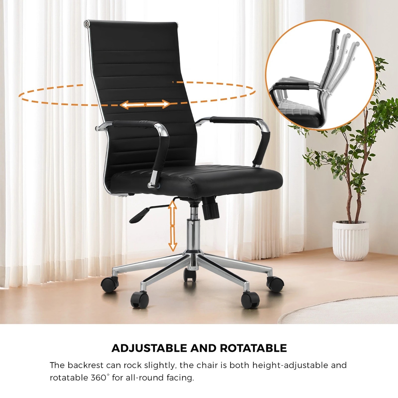 6 Oikiture Office Chair Swivel Desk Chair Faux Leather
 - Black, 6 of 10