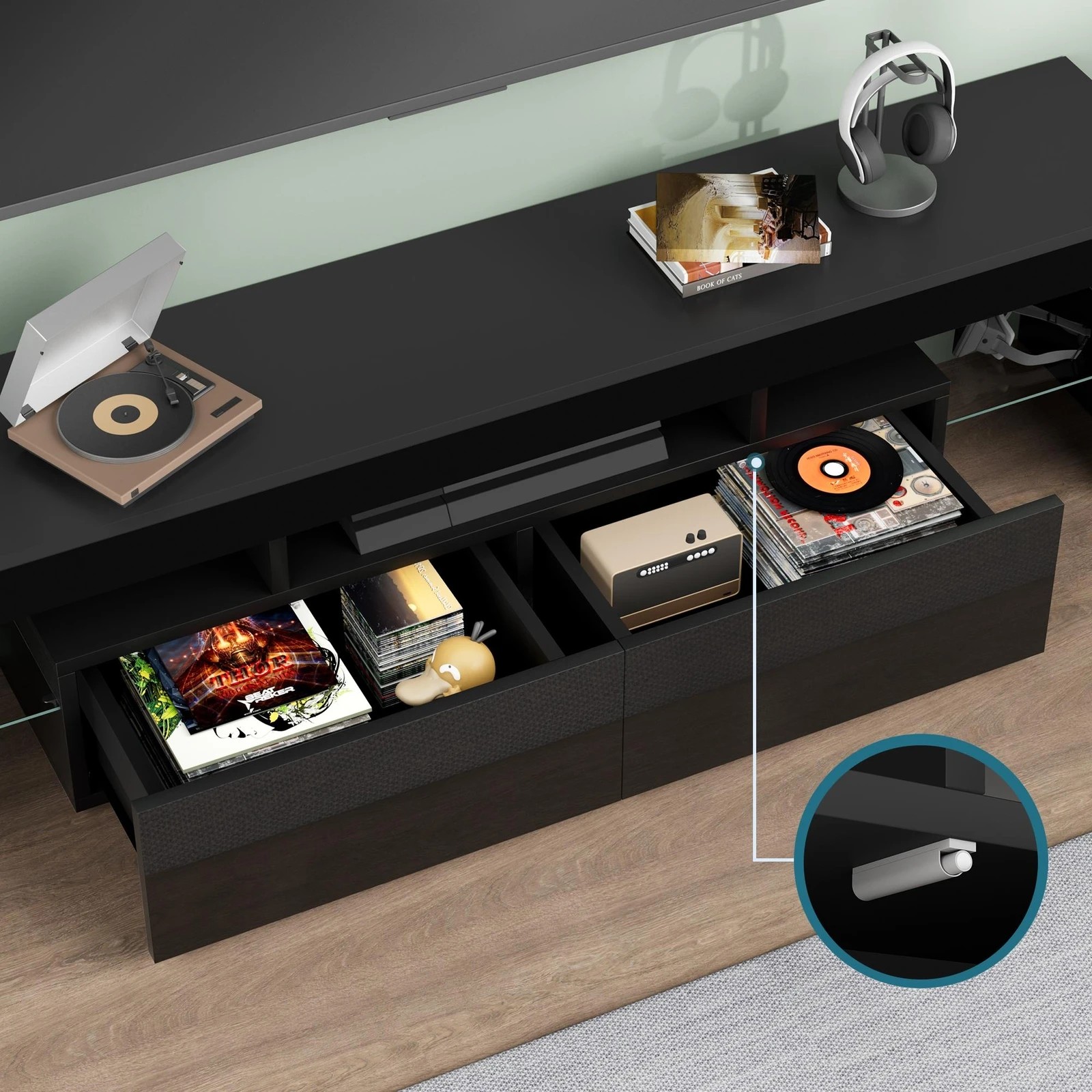 8 Alfordson Entertainment Unit 160cm TV Stand LED Light Storage Gloss - Black, 8 of 10