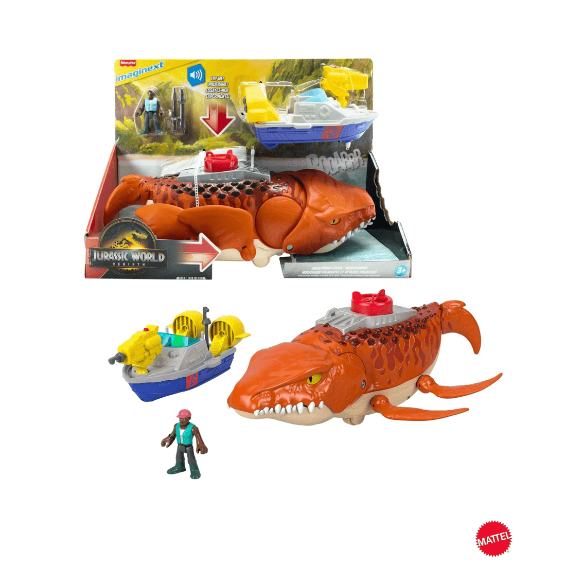 1 Mattel Fisher-Price Imaginext Jurassic World Rebirth Aquachomp Chase Mosasaurus Dinosaur Toy Playset - Orange, 1 of 5