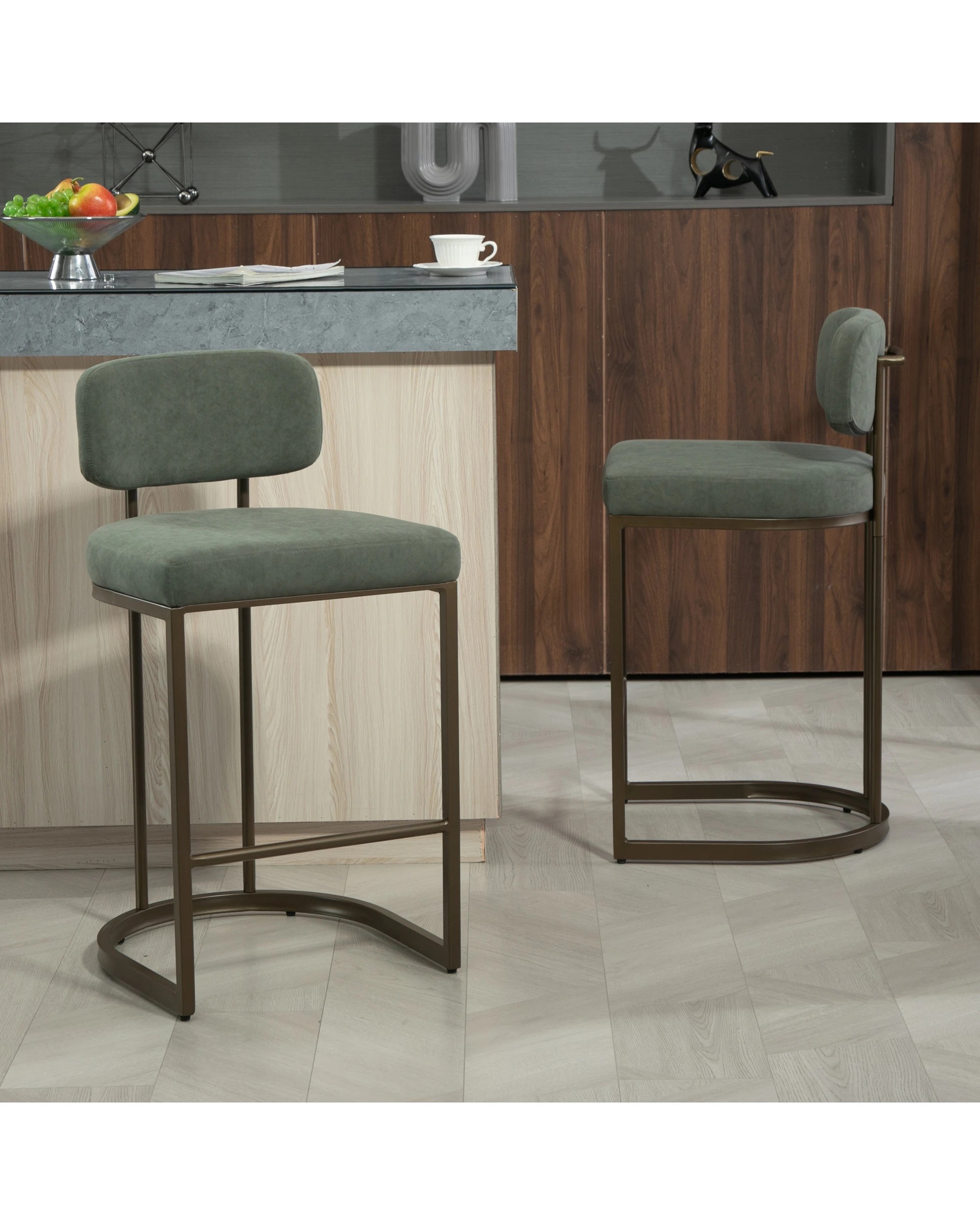 3 IHOMDEC Velvet Bar Stools with Metal Frame Set of 2 - Green - Green, 3 of 10
