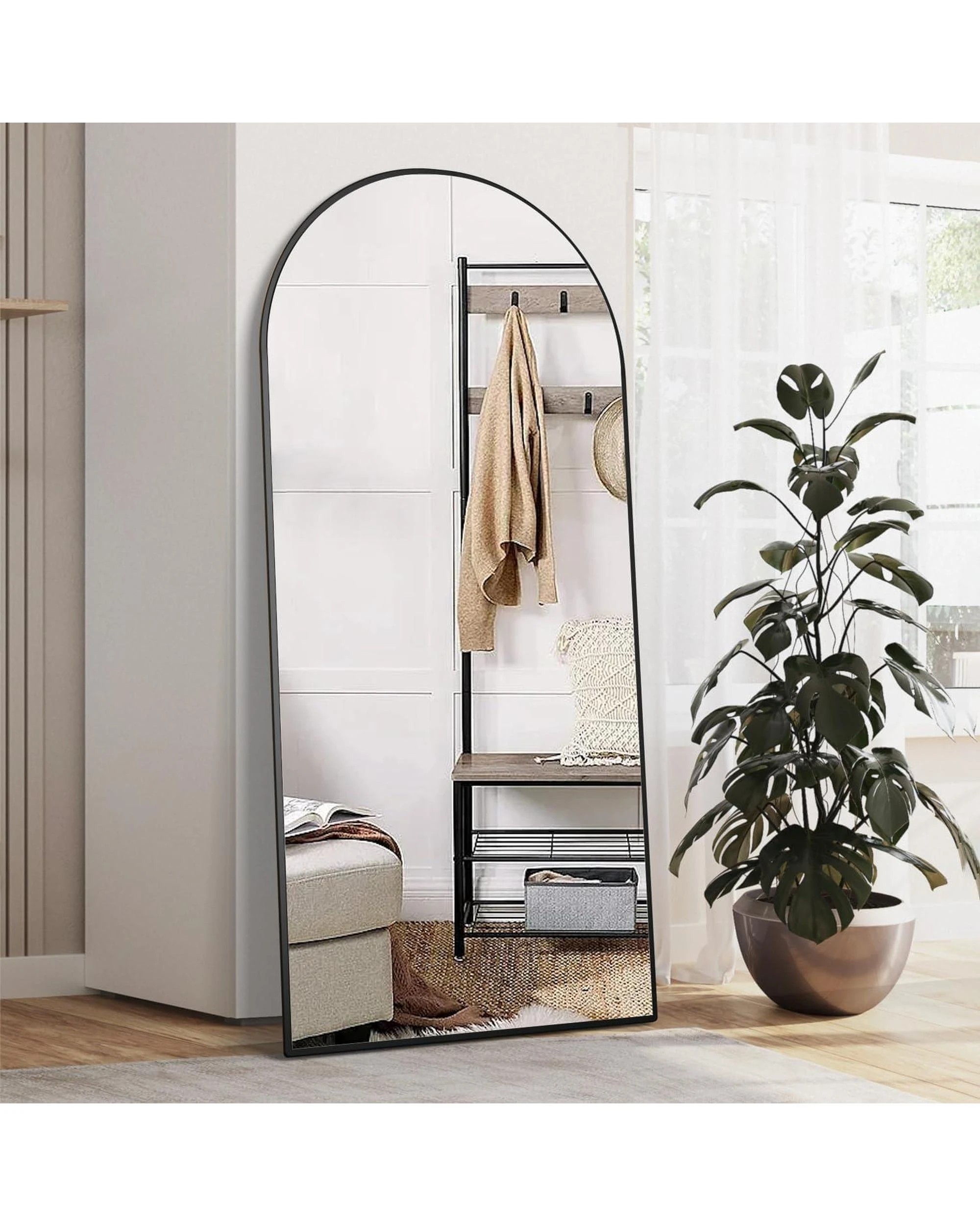 3 OAKORY 165x60cm Arched Full Length Mirror, Floor Mirror for Bedroom Living Room Entry Black - Black, 3 of 8