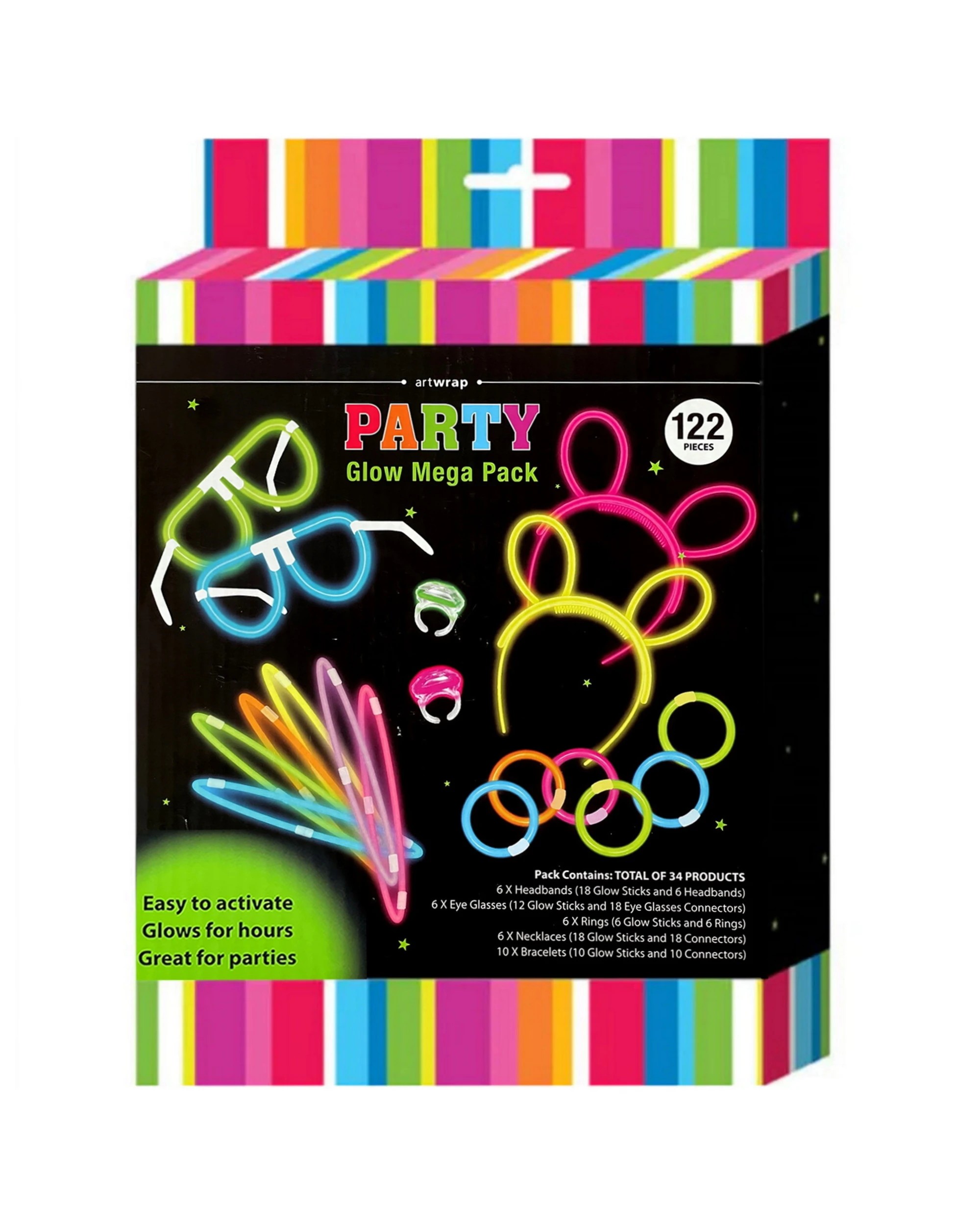 1 Artwrap Glow Jewellery Mega Party Pack 122 Pieces, 1 of 1