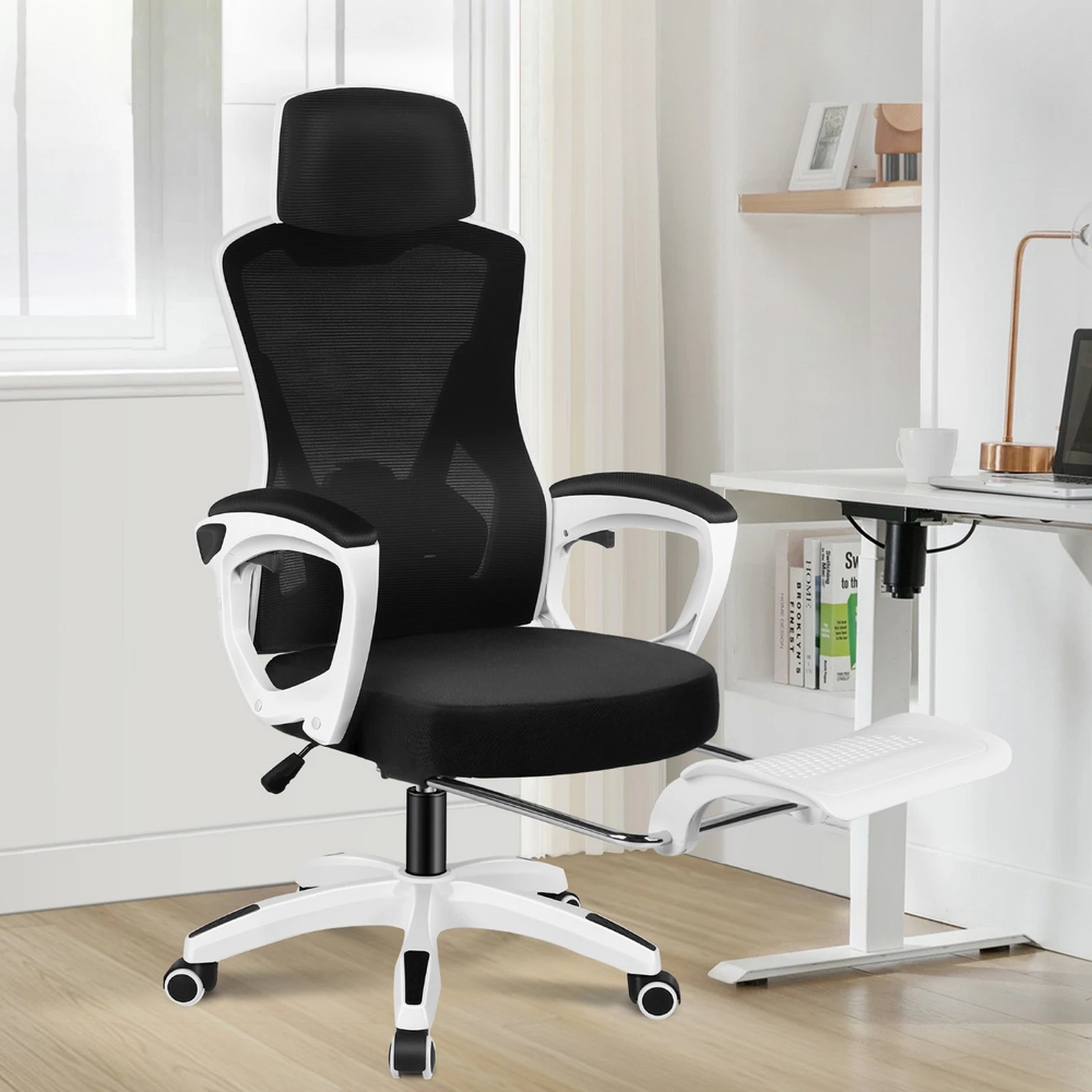 8 Alfordson Mesh Office Chair Executive Computer Recliner Fabric Racing Seat Work - White Black, 8 of 10