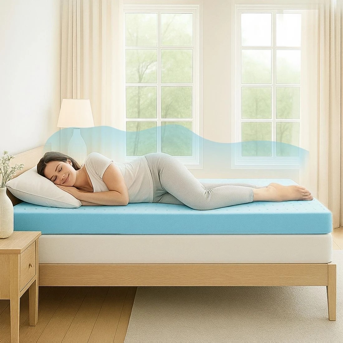 4 Giselle 12cm Memory Foam Mattress Topper Ventilated Cool Gel Bamboo Cover Single - Single Bed - Blue, 4 of 9