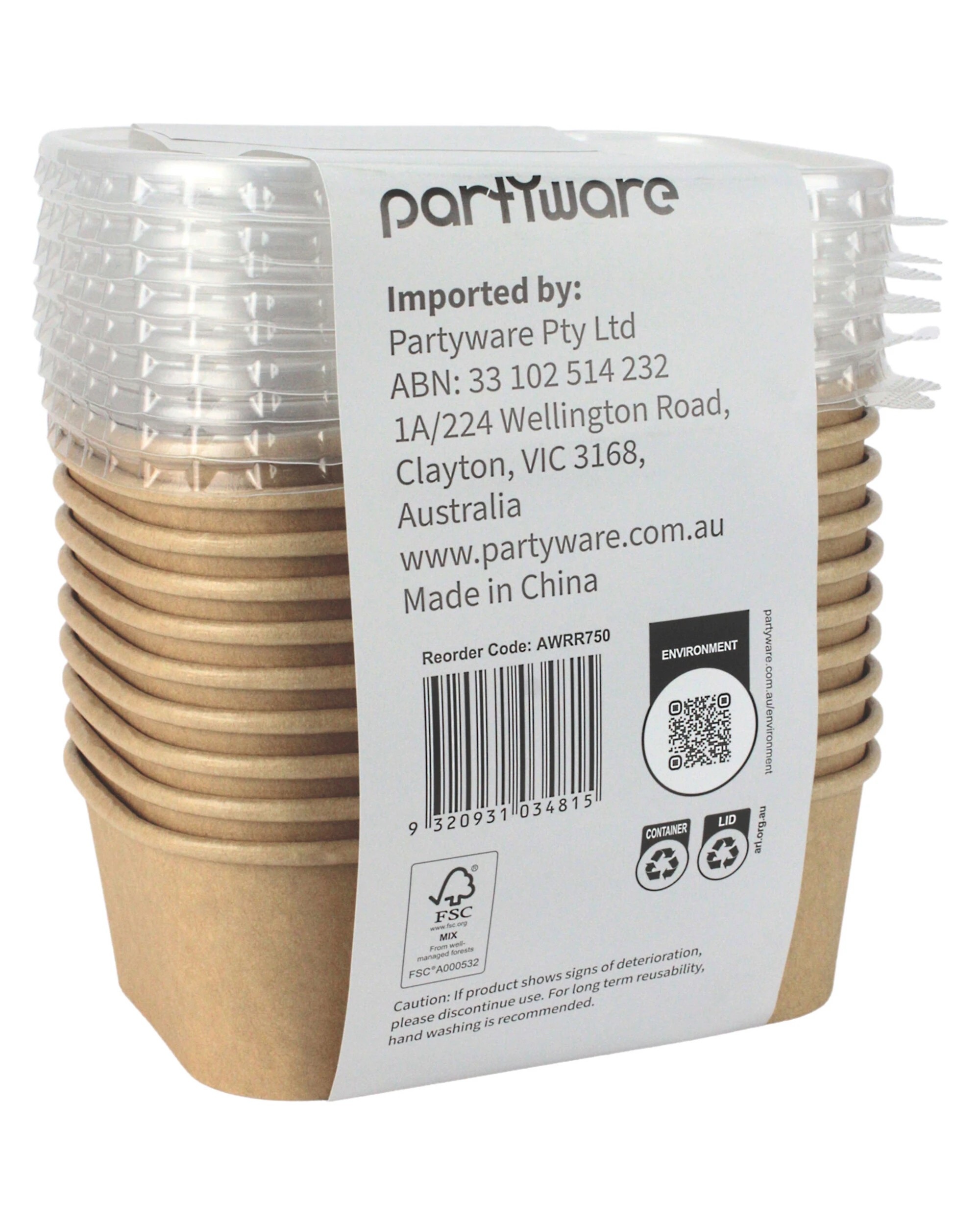 4 Partyware Earth Eco Food Containers With Lids 750ml Pack of 10 - Natural Clear, 4 of 4