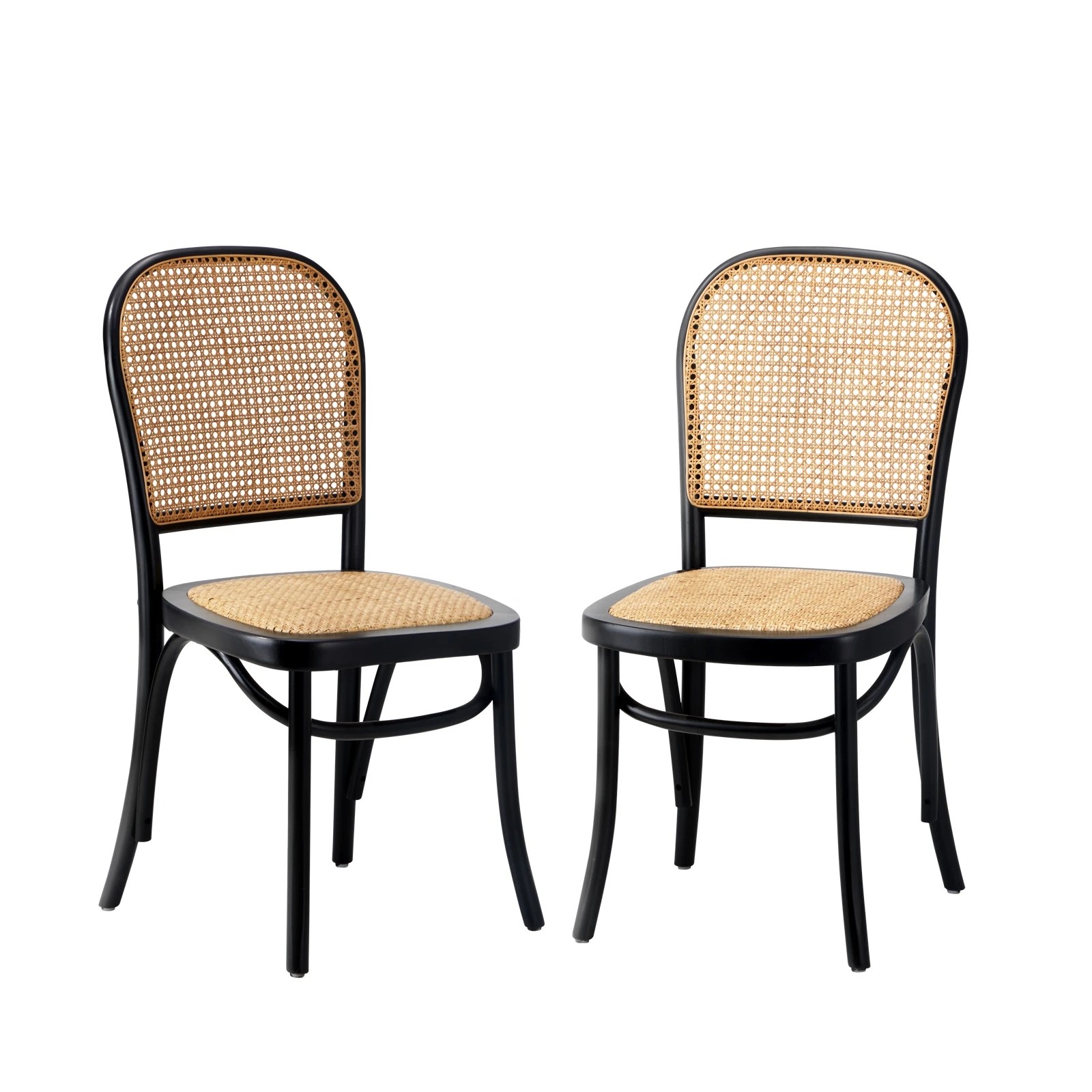 1 Oikiture 2pcs Dining Chairs Wooden Chairs Rattan Accent Chair
 - Black, 1 of 10