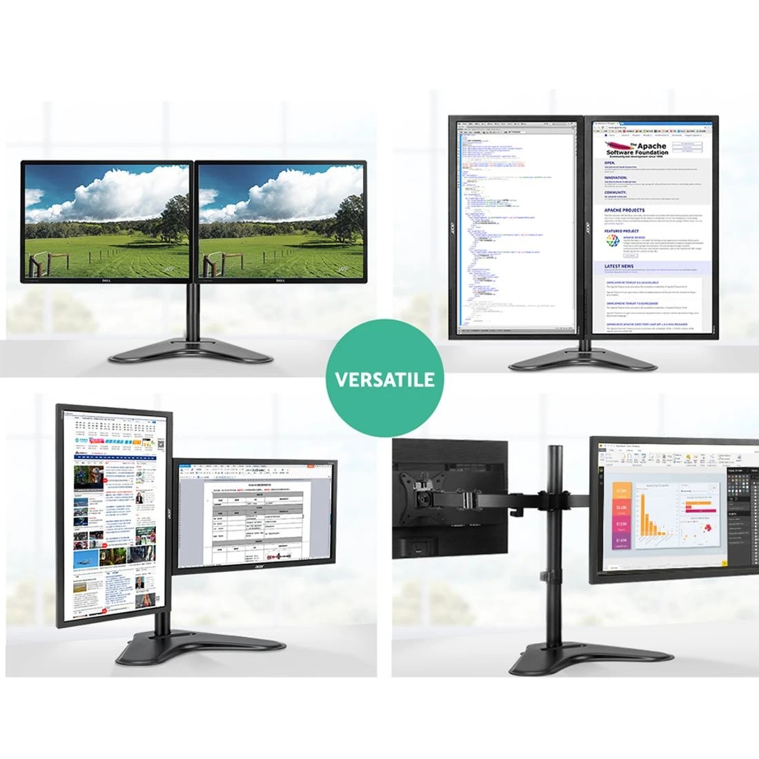 5 Artiss Monitor Stand Arm Dual HD LED TV Freestanding Mount Holder 2 Arm - Black, 5 of 8