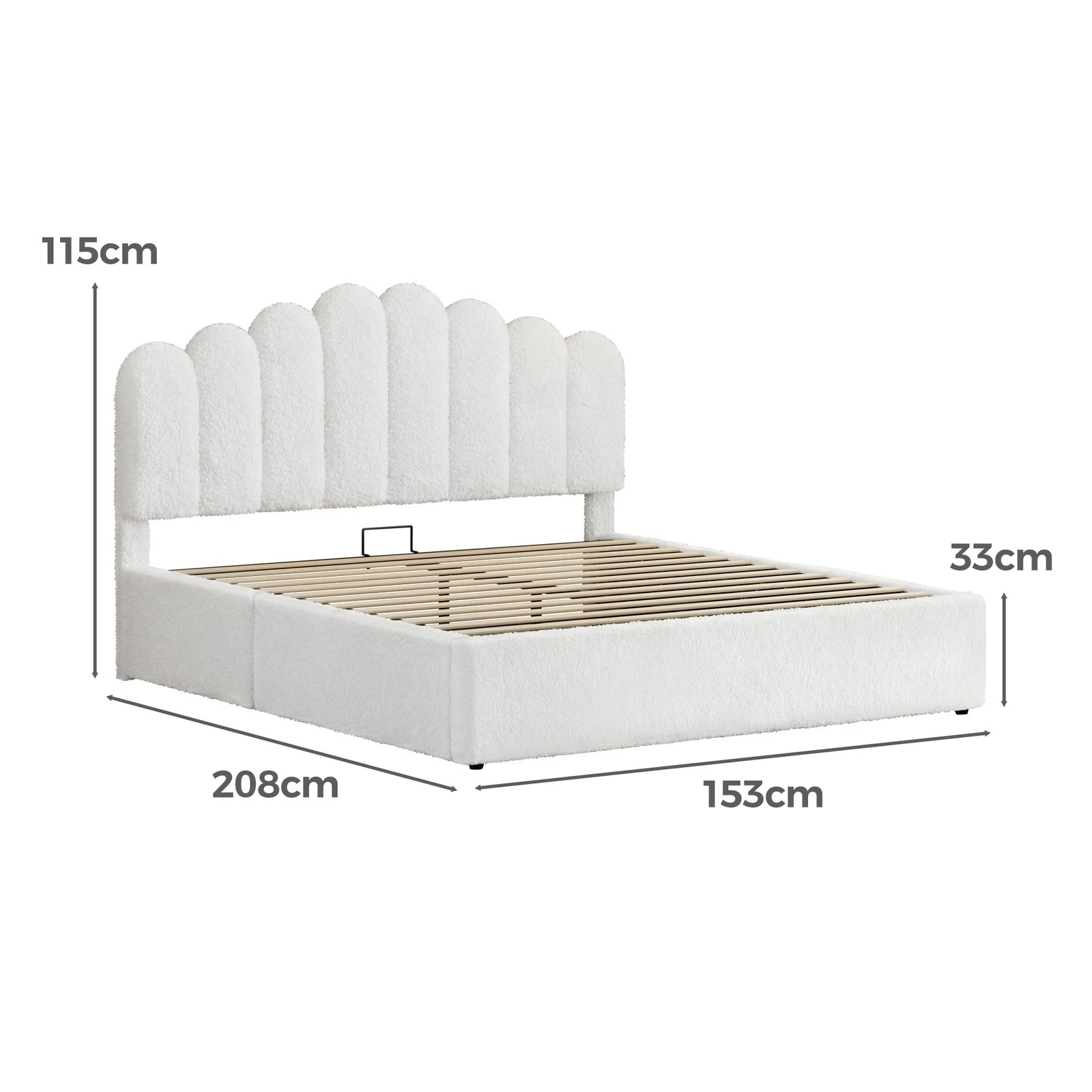 9 Alfordson Bed Frame Queen Size Gas Lift Storage Base Wooden Boucle Mutis - White, 9 of 9