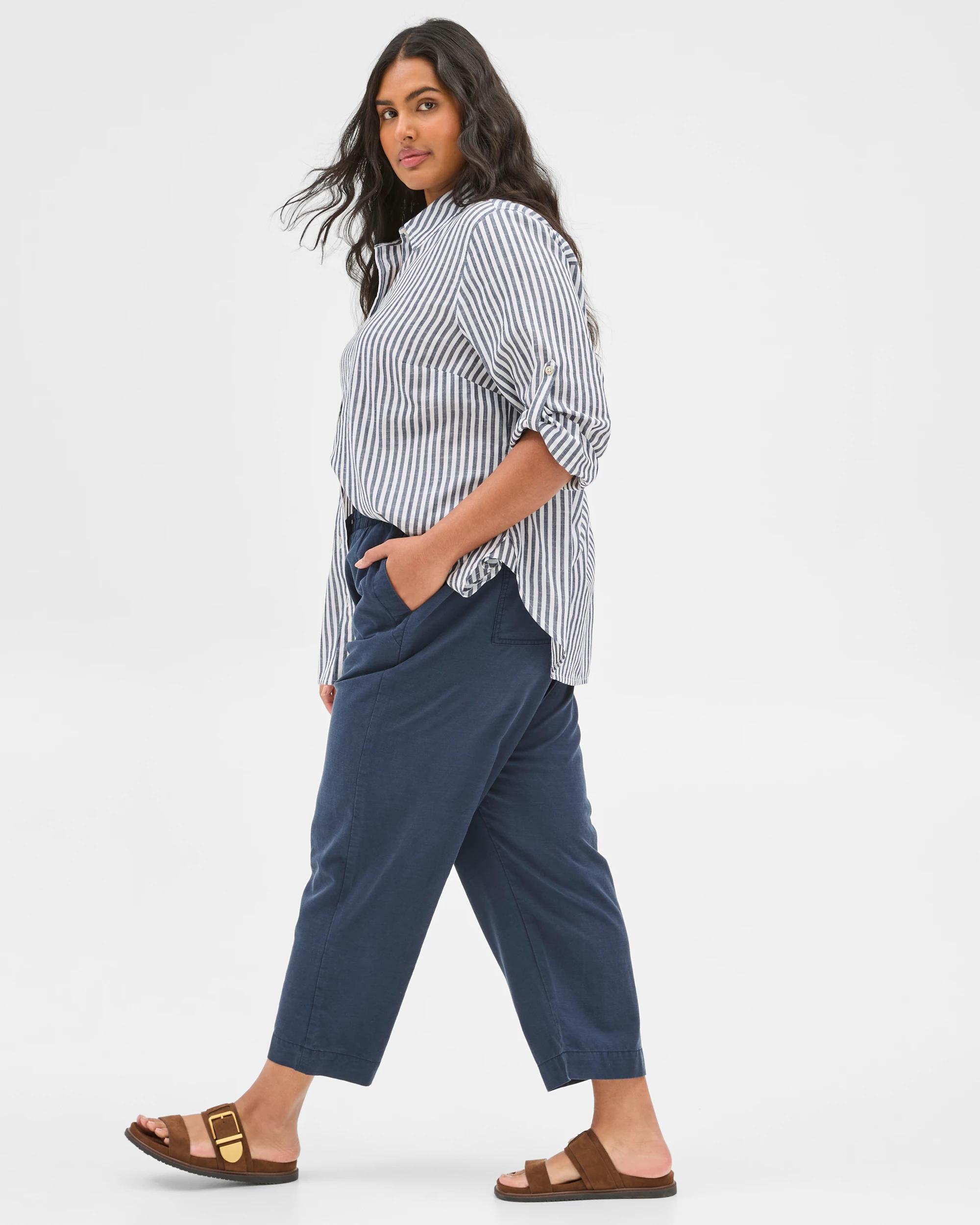3 Target Plus Size Slub Straight Leg Pants NAVY BLUE, 3 of 7