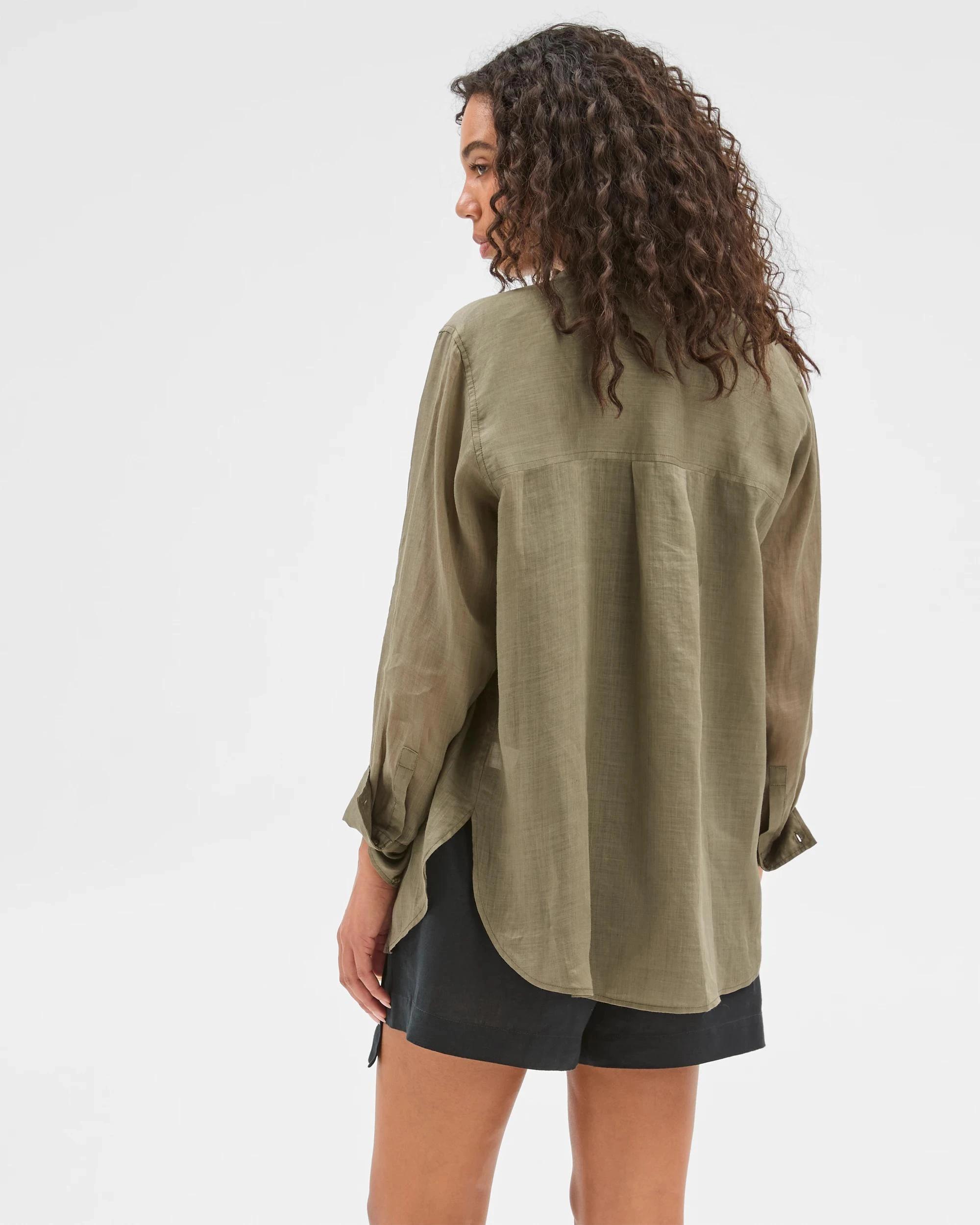 6 Target Woman Long Sleeve Ramie Shirt DUSTY OLIVE, 6 of 7
