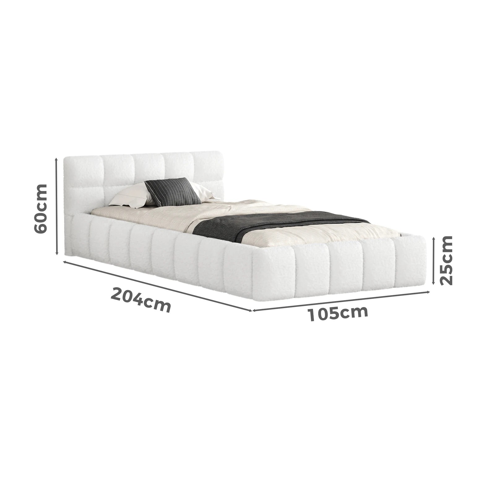 7 Alfordson Bed Frame Single Size Tufted Headboard Foundation Boucle Talmon - White, 7 of 10