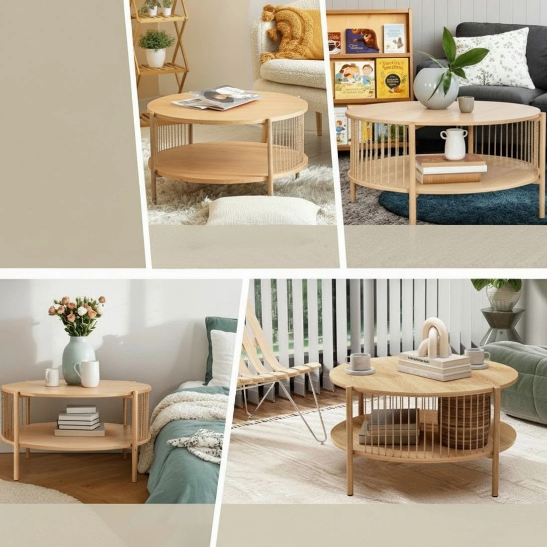 7 Artiss Coffee Table 2-Tier Round Wood - Natural, 7 of 8