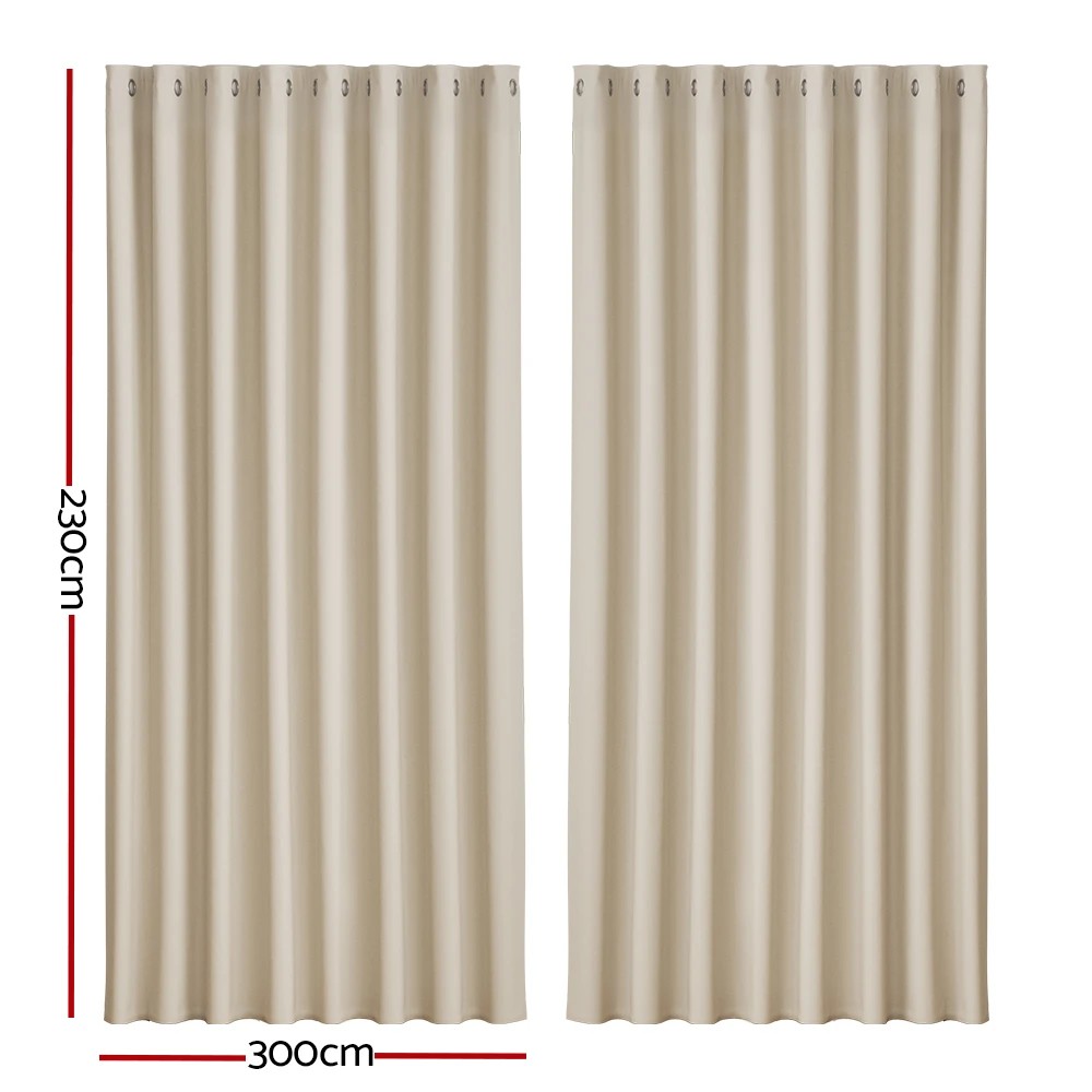 2 Artiss 2X Blockout Curtains Eyelet 300x230cm - Beige - Beige, 2 of 5