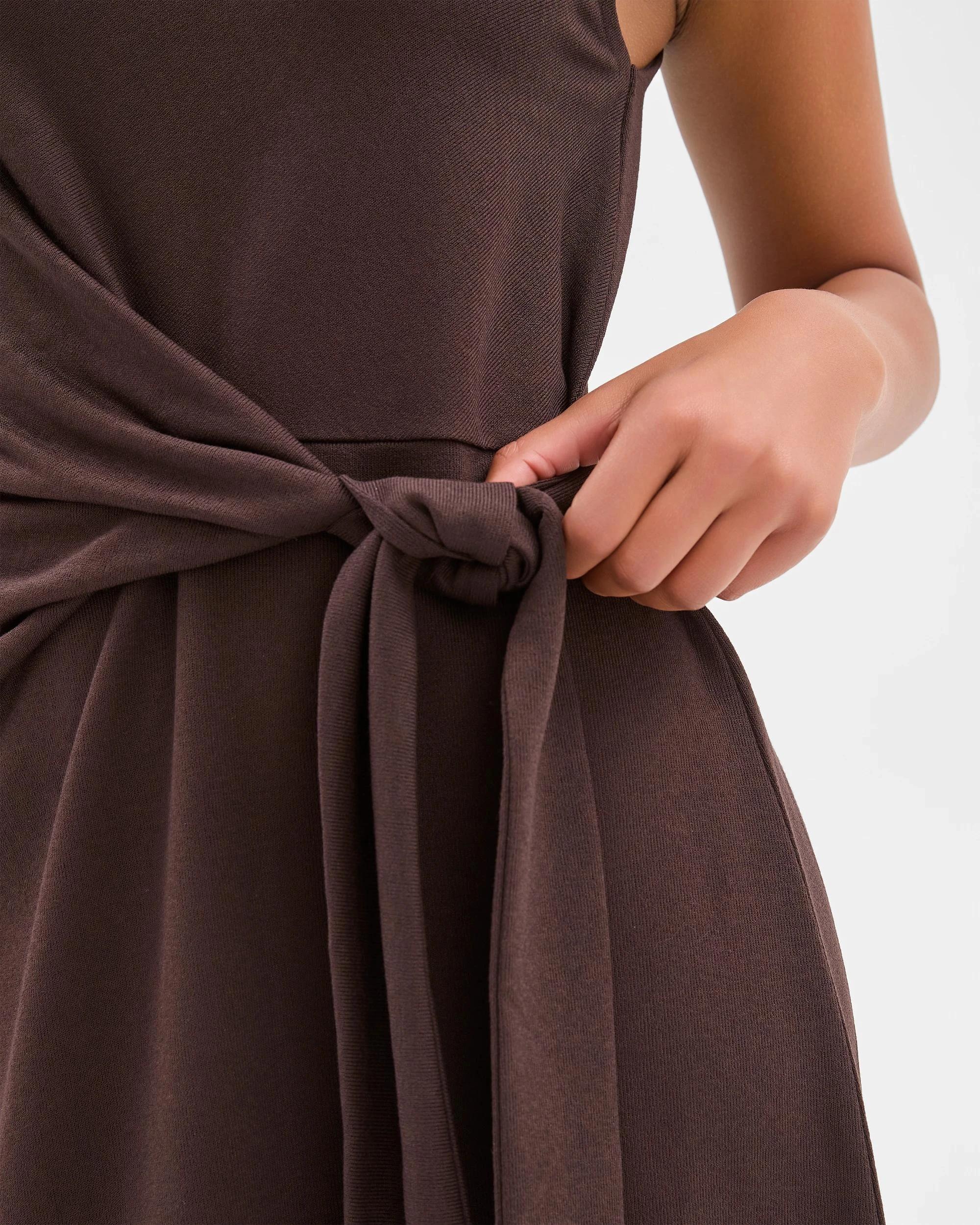 5 Target Woman Sleeveless Tie Waist Knit Dress BRUNETTE, 5 of 5