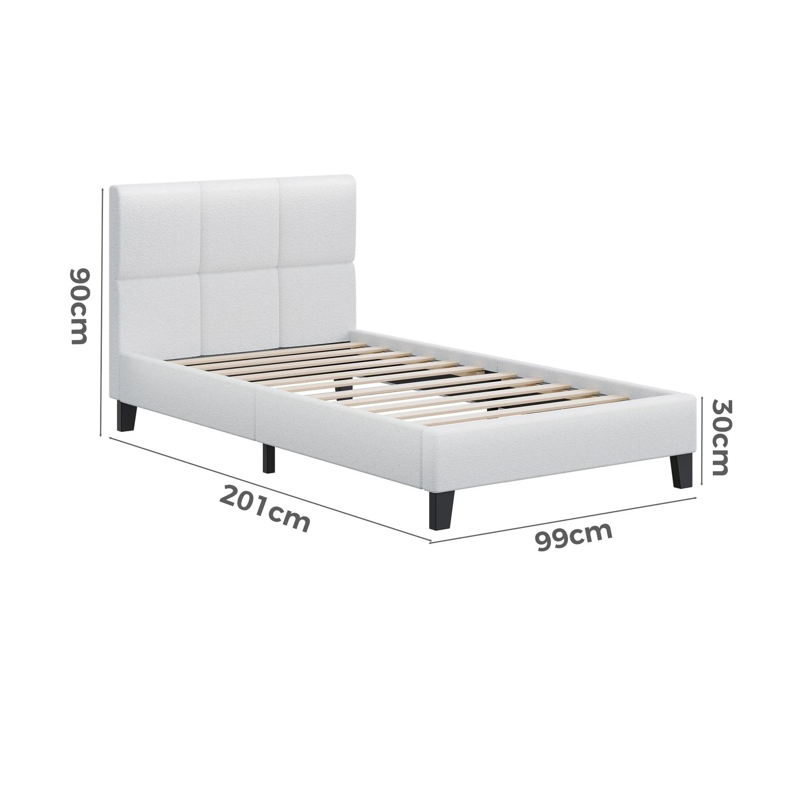 10 Alfordson Bed Frame Single Size Wooden Platform Mattress Base Boucle Fabric - White, 10 of 10