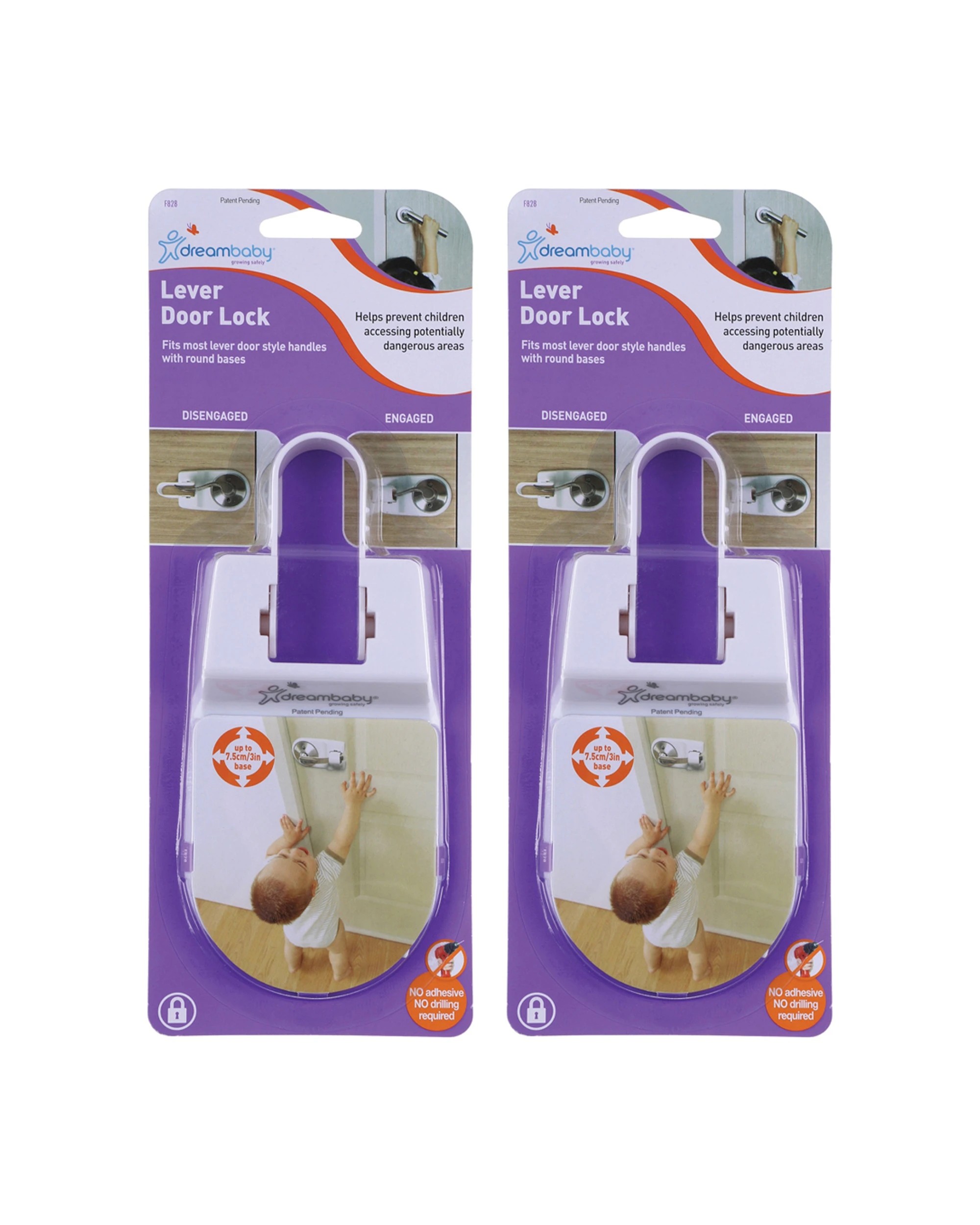 1 Dreambaby 2PK Baby Safety Lever Door Lock For Round Base Handles Childproof - Multi, 1 of 4
