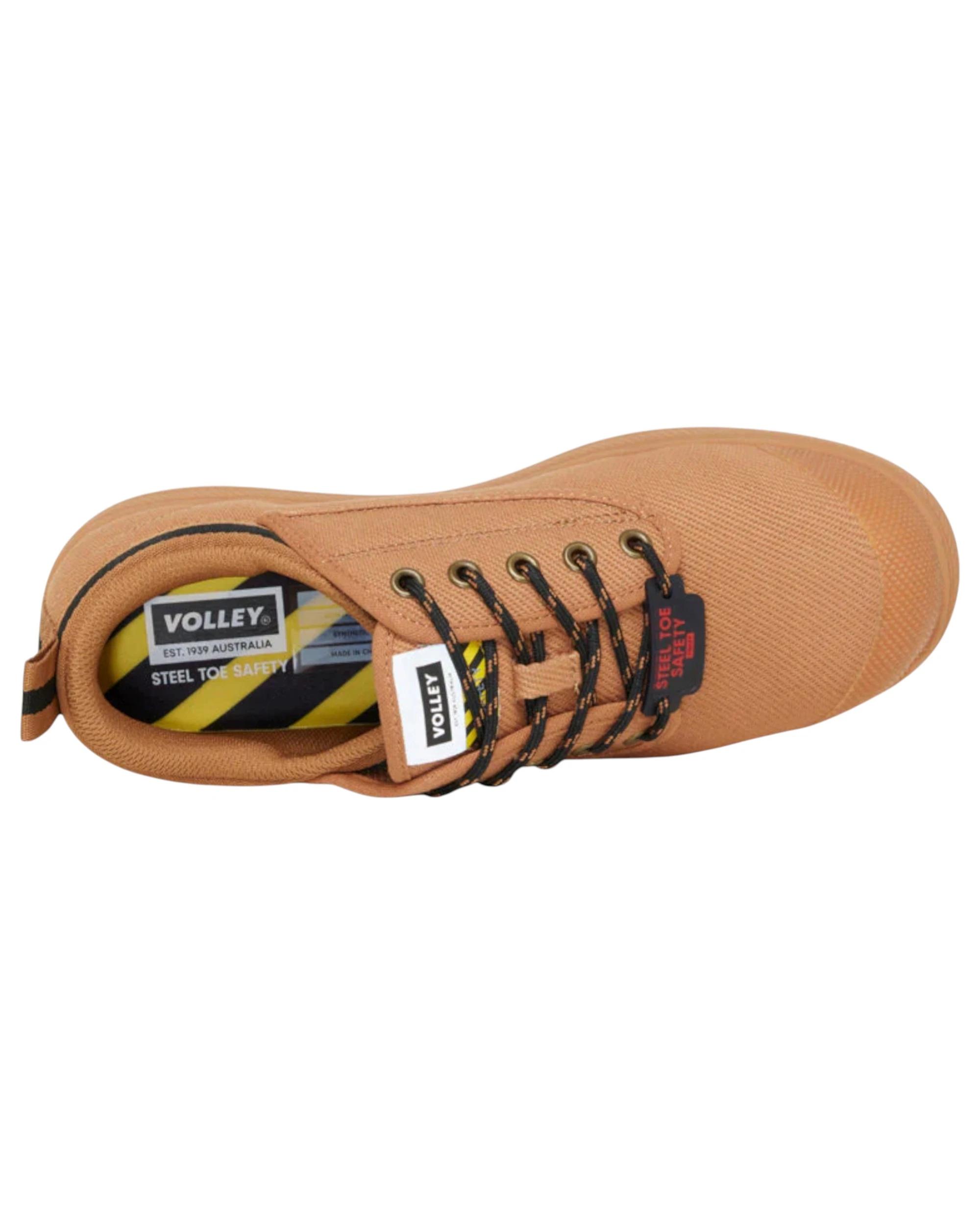 3 Volley Mens Safety Canvas Steel Toe Caps Work Lace Up Shoes - Tan/Gum TAN, 3 of 5