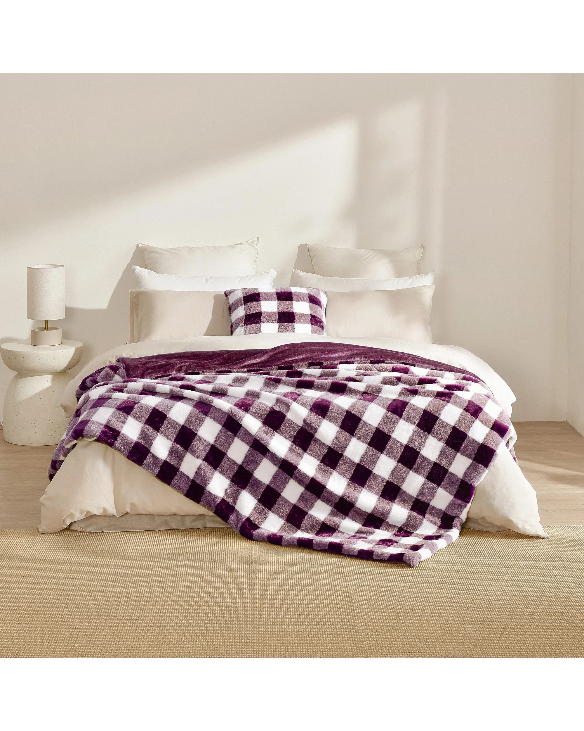1 Dreamaker Gingham Plush Throw Blanket 180x200cm - Cherry, 1 of 6