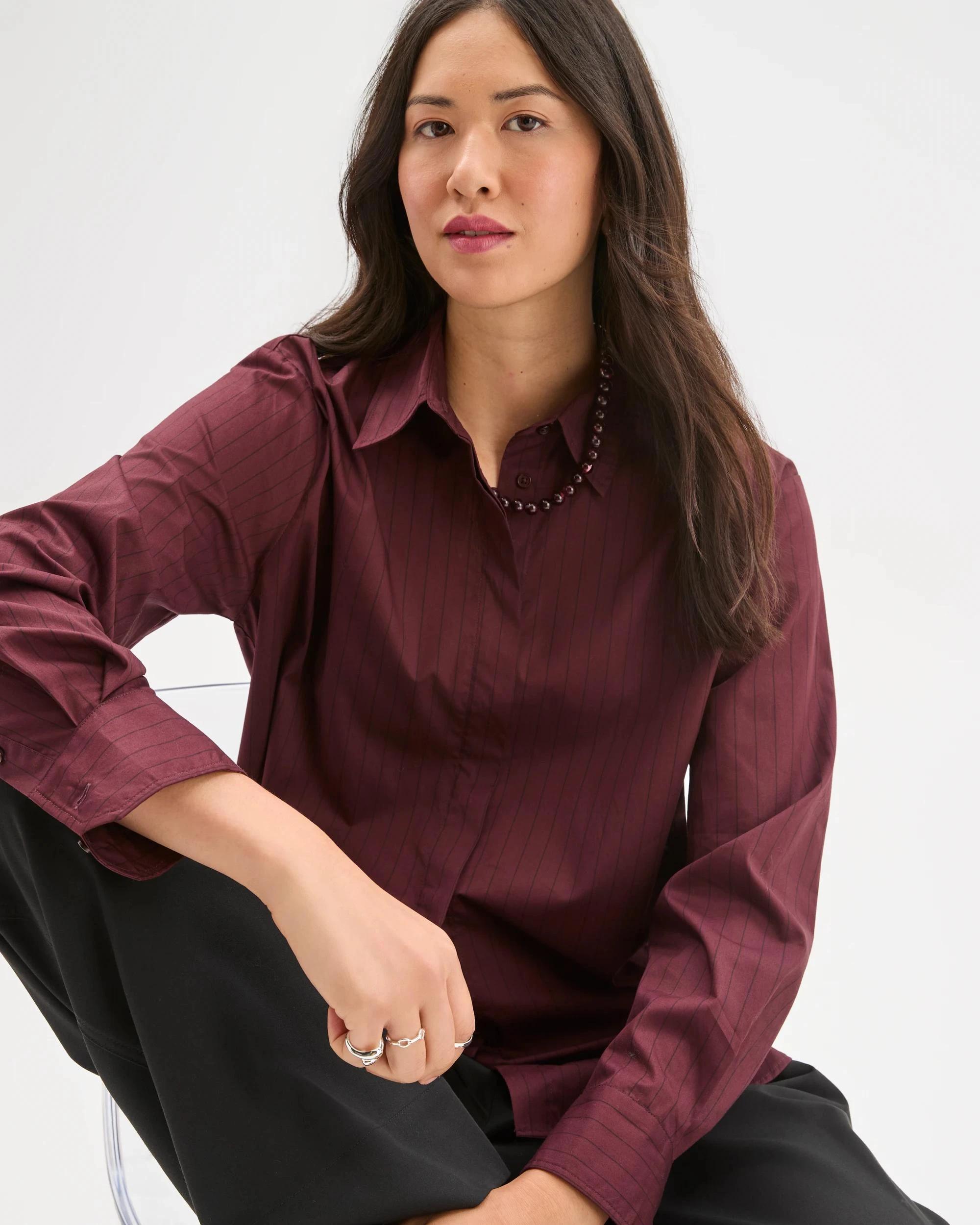 5 Preview Australian Cotton Poplin Shirt PINOT BURGUNDY, 5 of 8