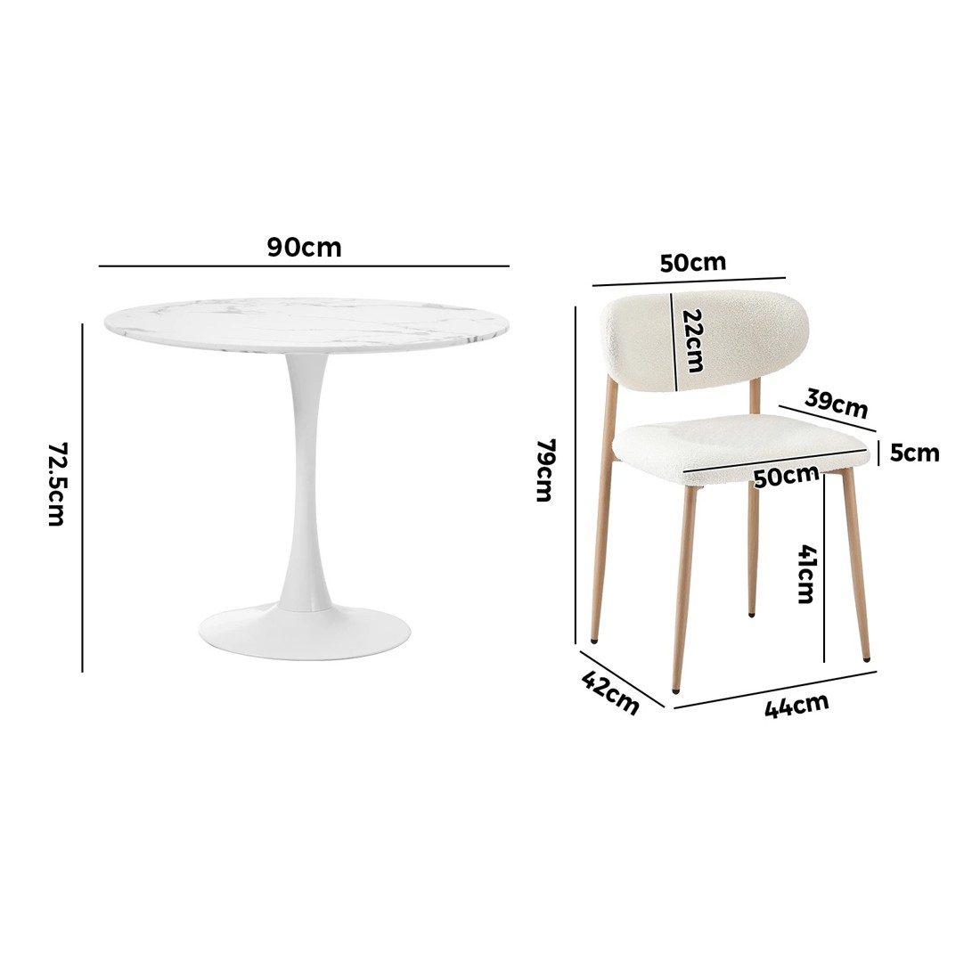 2 Oikiture 90cm Round Dining Table with 4x Dining Chairs Boucle - Multi, 2 of 9