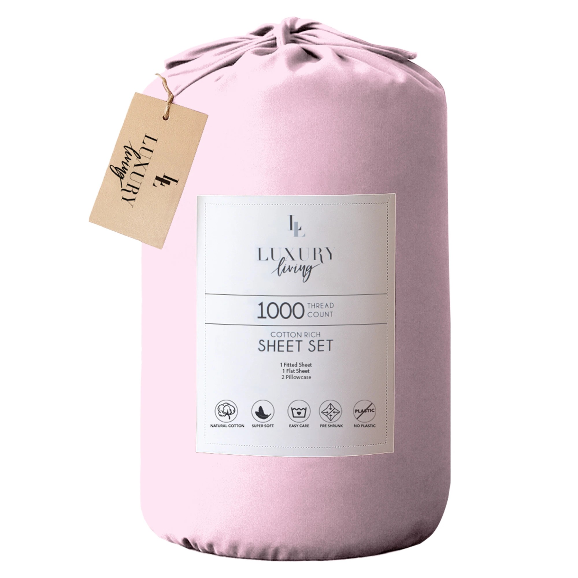 3 4pc 1000 Thread Count Cotton Rich King Bed Sheet Gift Pack Cvc Microfibre Blend In Pink
 - King Bed, 3 of 9