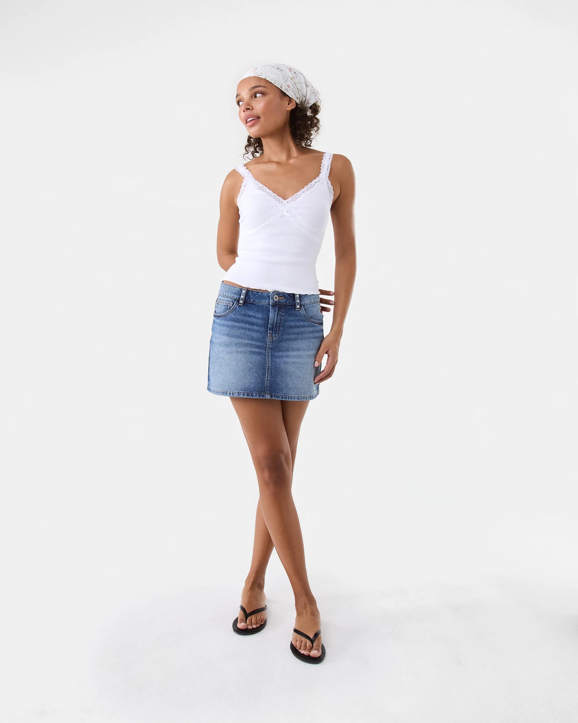 2 Star Studded Denim Mini Skirt Mid Wash, 2 of 9