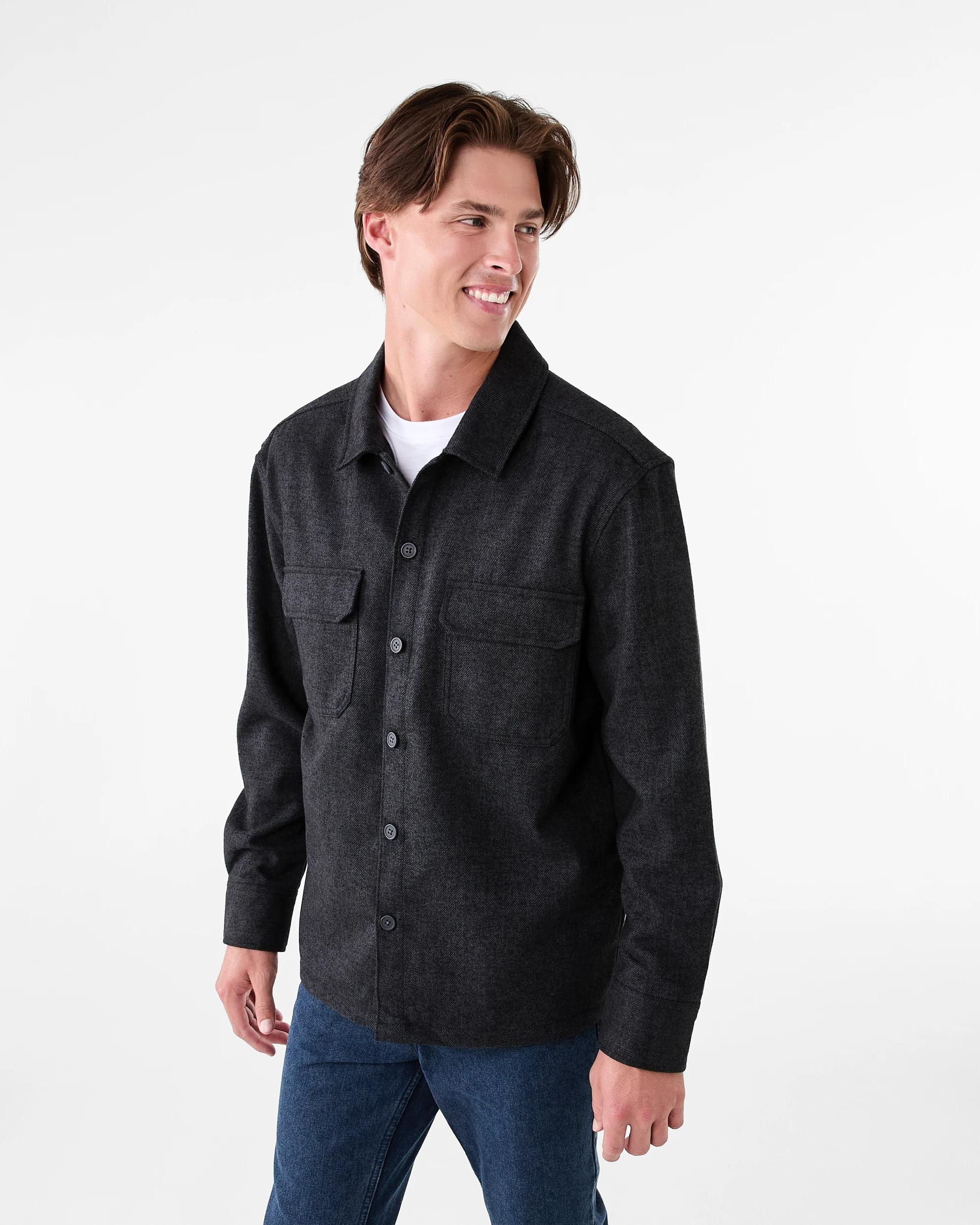 3 Long Sleeve Herringbone Shirt Black, 3 of 8