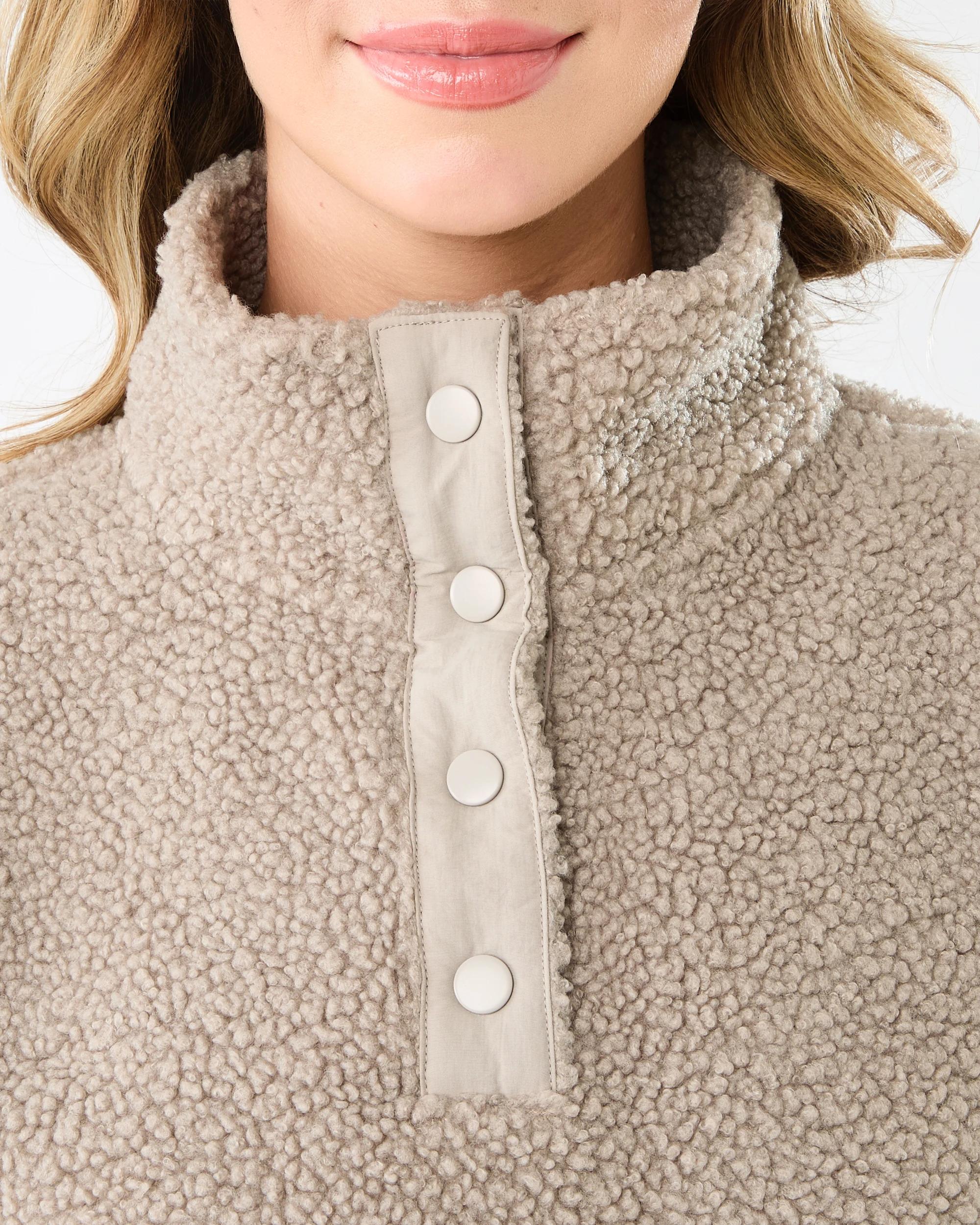 5 Long Sleeve Quarter Button Through Boucle Sweatshirt Grey Taupe, 5 of 6