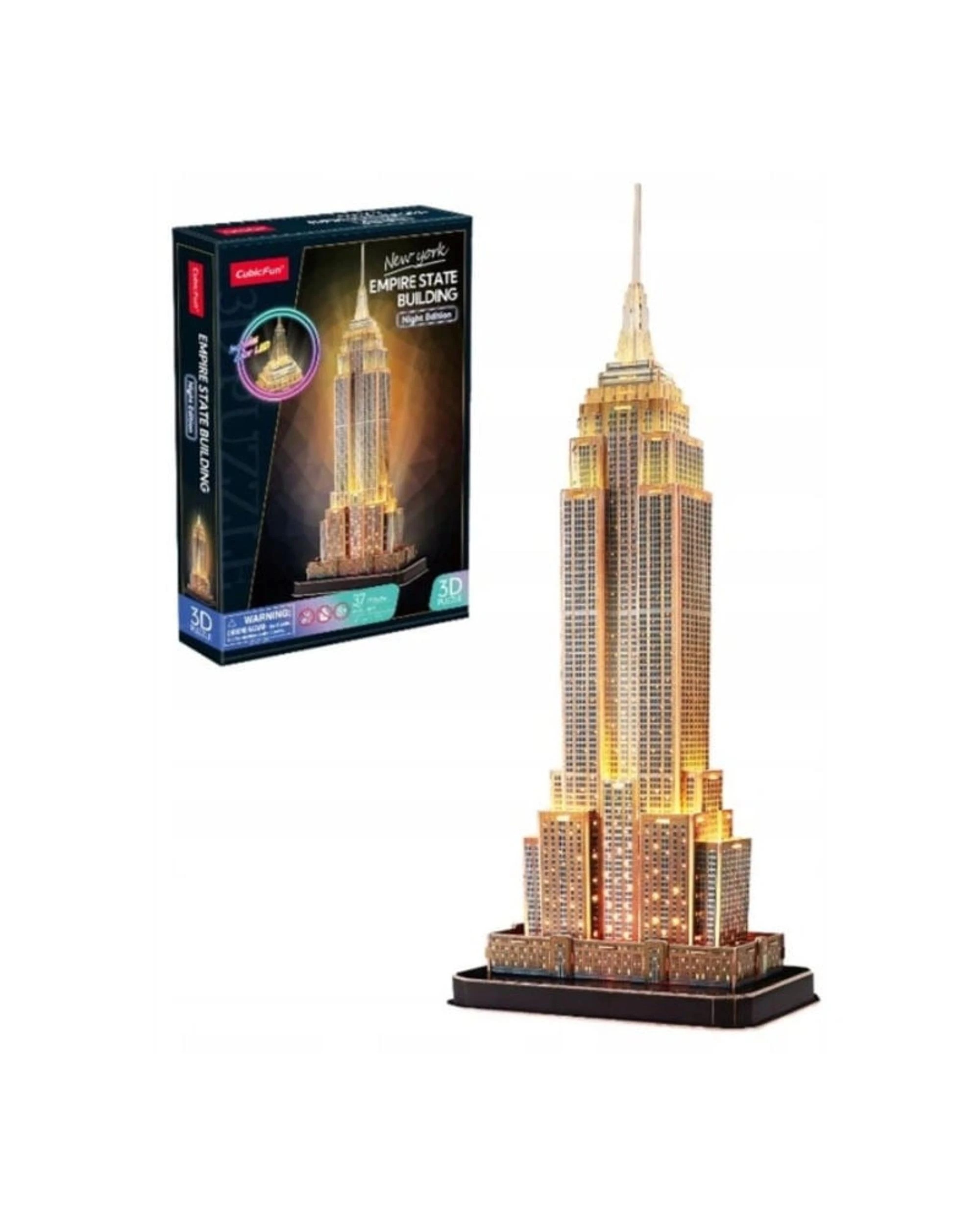 1 CubicFun LED New York Empire State Building Night Edition 37 Piece 3D Puzzle Model Kit, 1 of 3