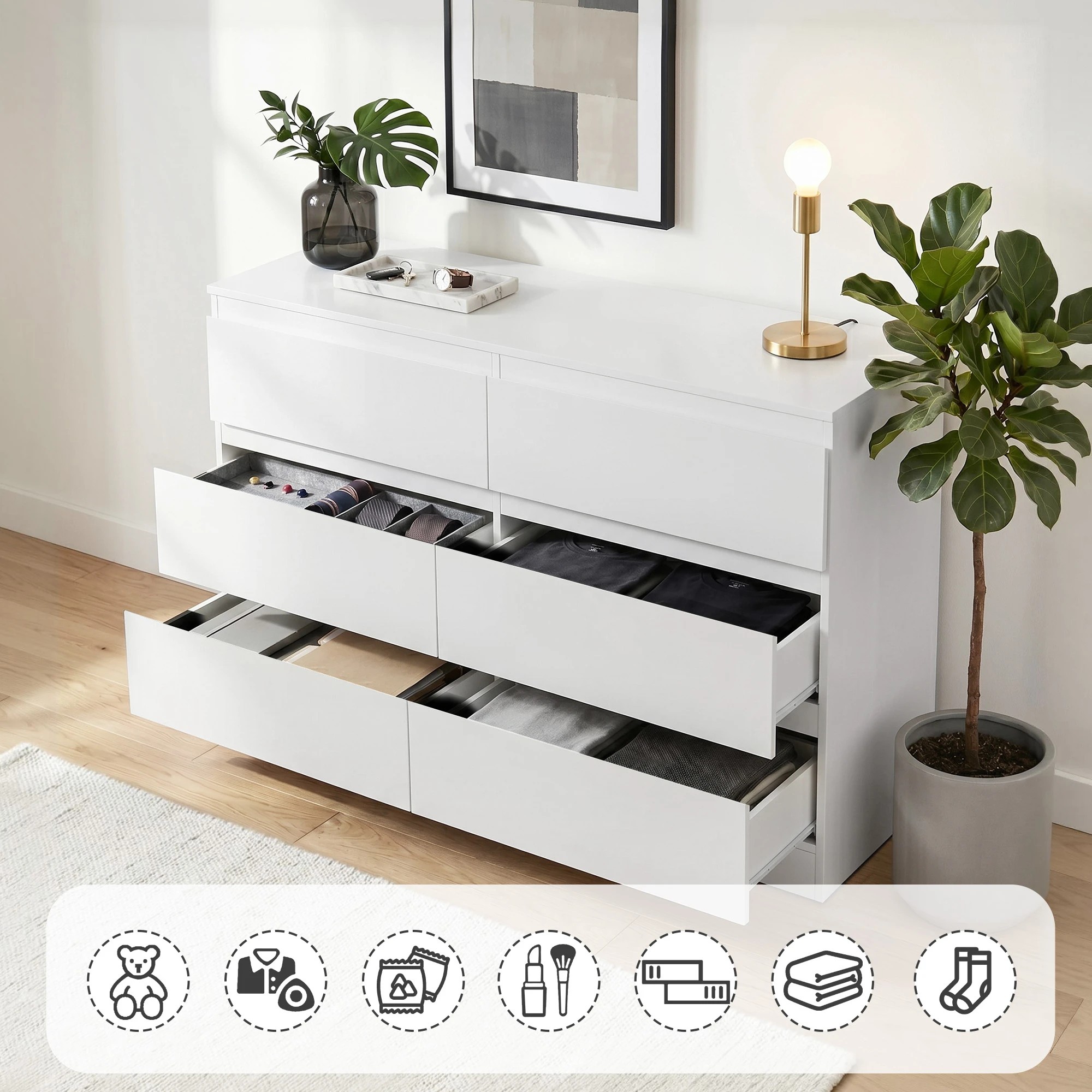 4 Artiss 6 Chest of Drawers Storage Cabinet - White, 4 of 9
