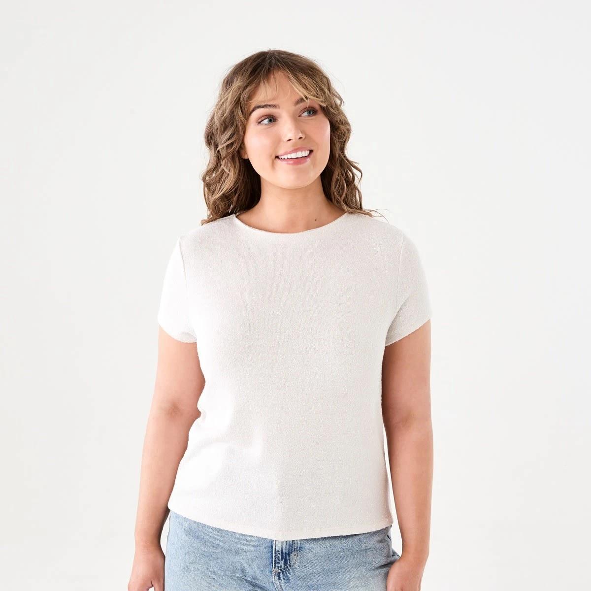 1 Short Sleeve Textured Top NATURAL BEIGE, 1 of 5