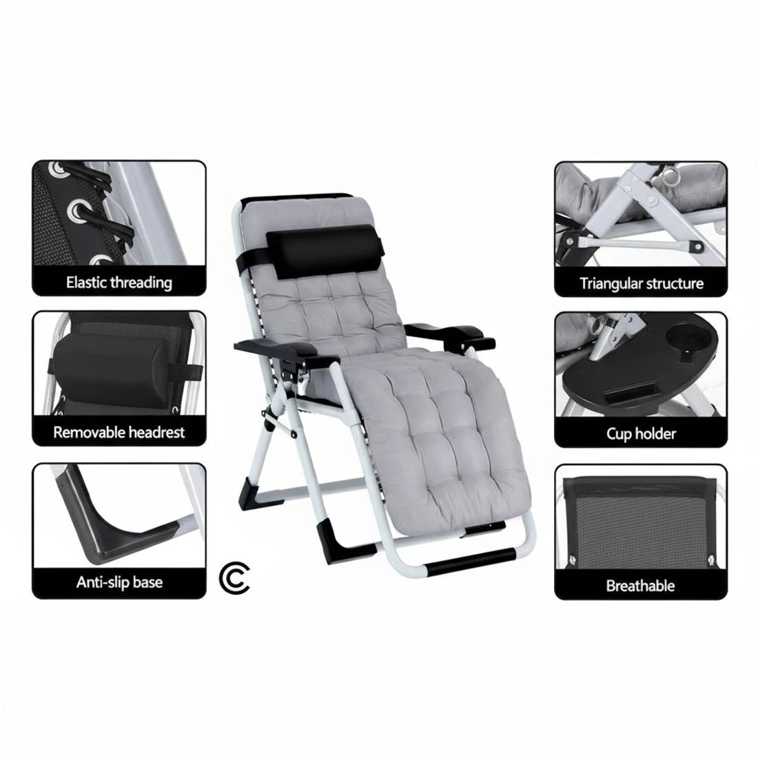 6 Gardeon Sun Lounge Folding Lounger Camping Zero Gravity Chair Outdoor Furniture - Black, 6 of 6