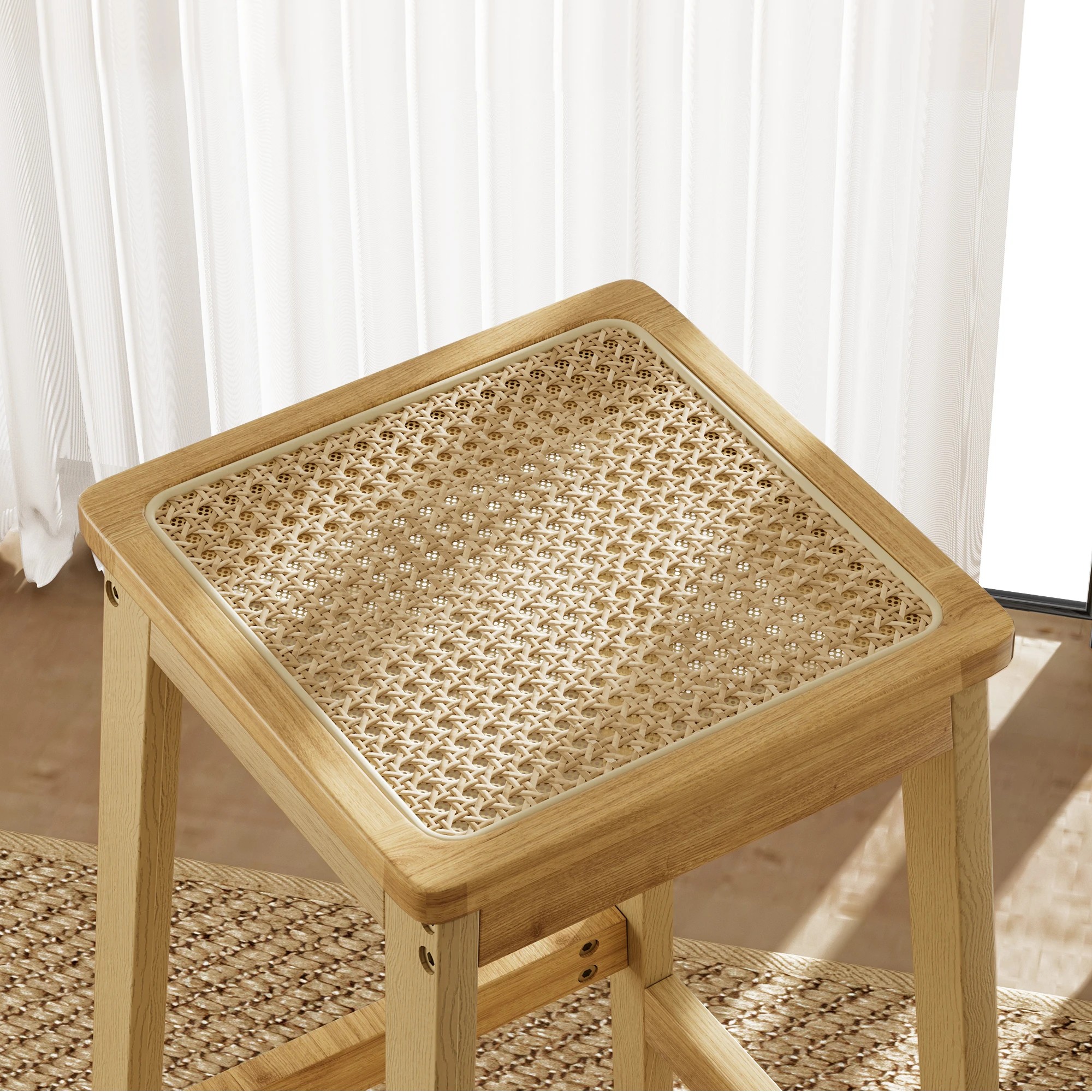 5 Artiss Bar Table and Stools Set Dining Desk Solid Wood Rattan Kitchen Chairs Cafe Pub - Natural, 5 of 9