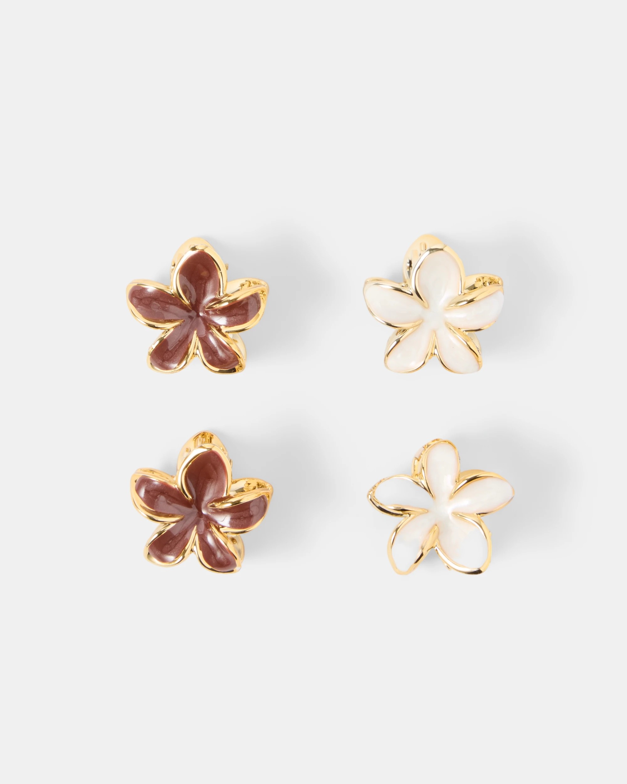 1 4 Pack Purple, White and Gold Tone Enamel Frangipani Claw Hair Clip, 1 of 3