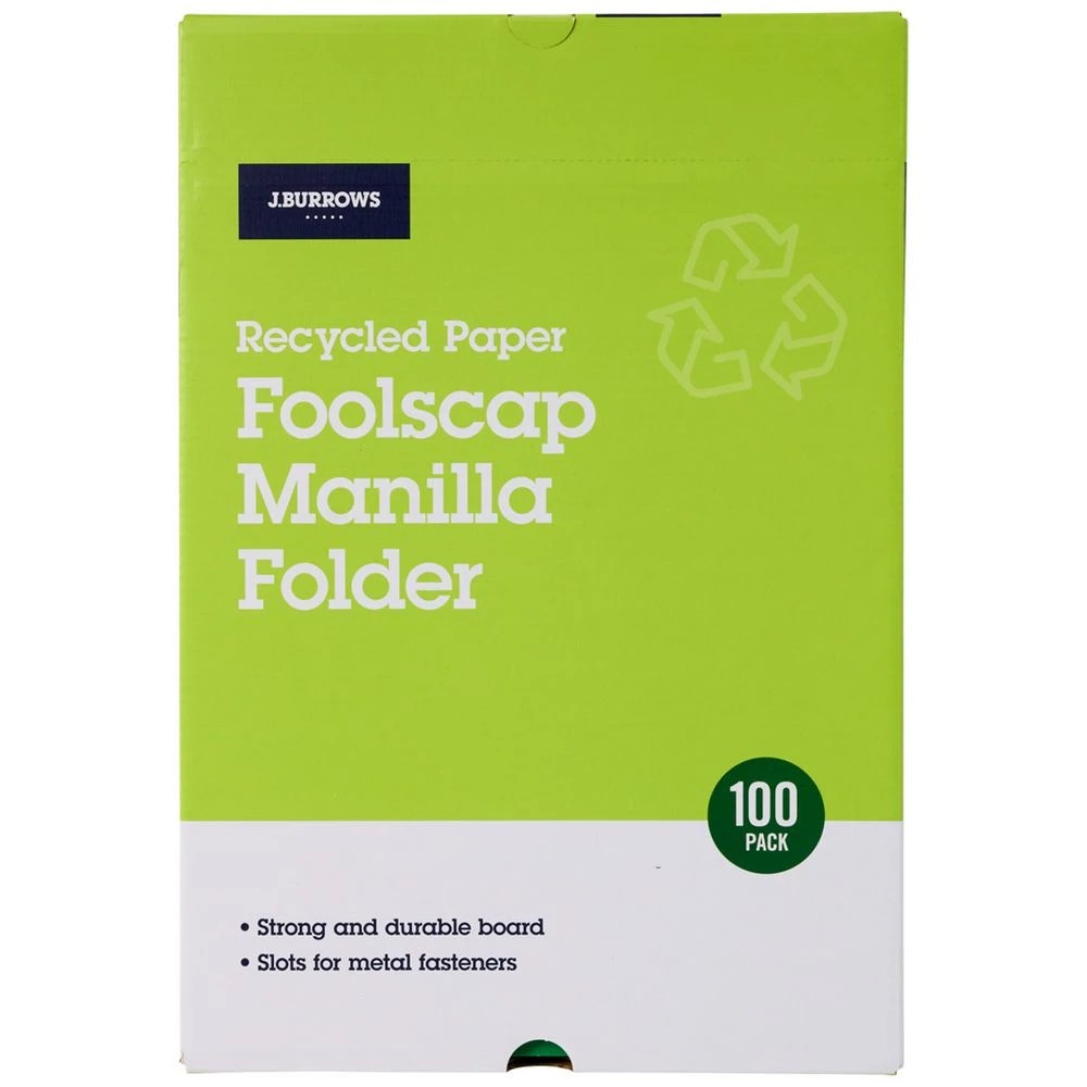 1 J.Burrows Foolscap Manila Folder Green 100 Pack, 1 of 4