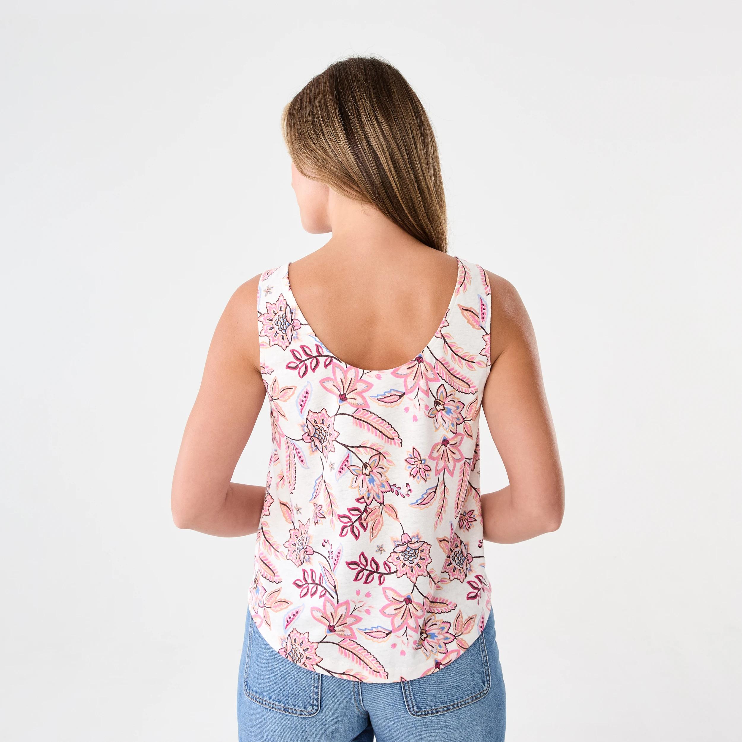 3 Sleeveless Linen Blend Scoop Neck Tank Chintz, 3 of 5