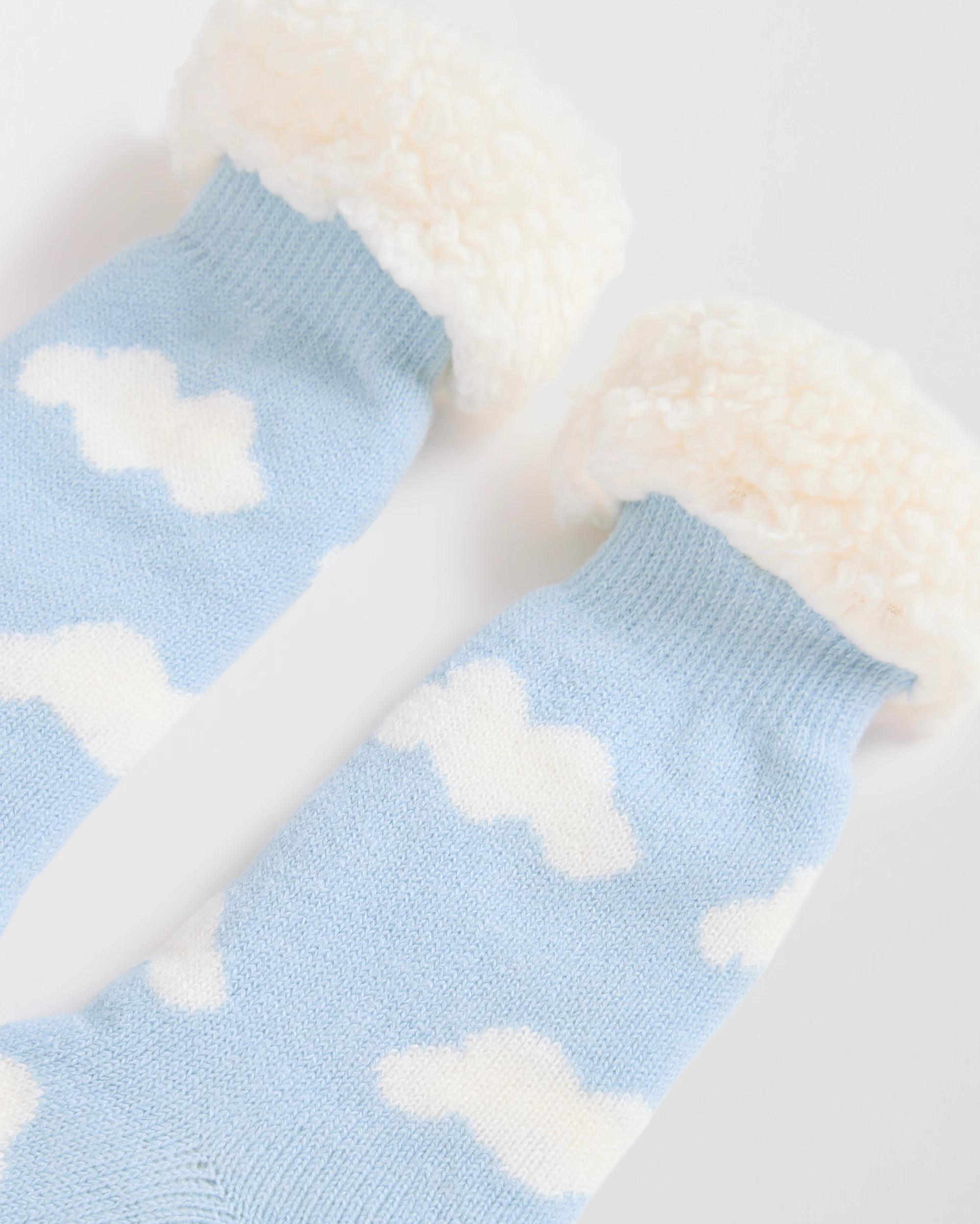 2 Target Woman Sherpa Lined Crew Length Home Socks BLUE CLOUDS, 2 of 4