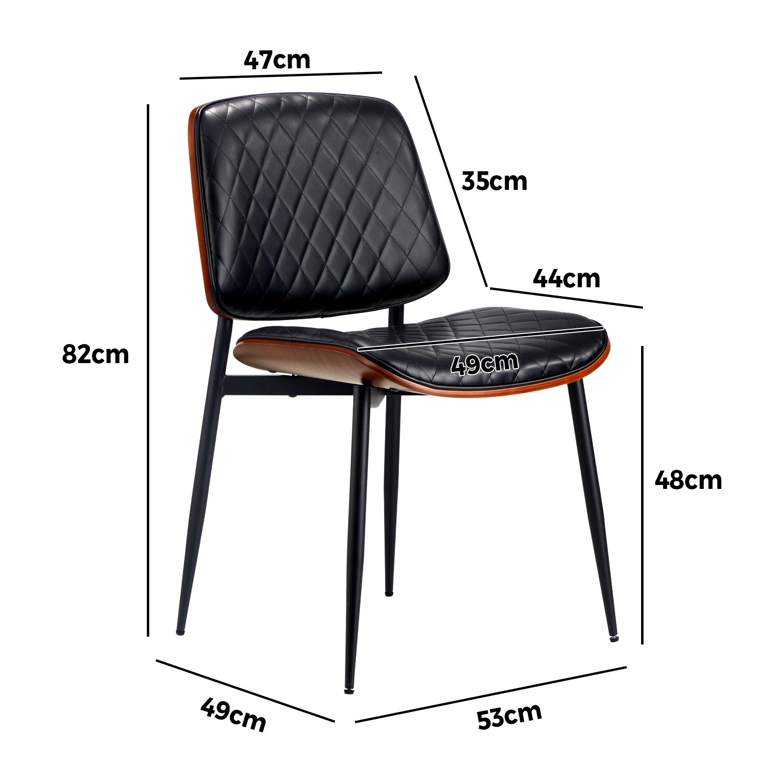 9 Oikiture 4x Dining Chairs Retro Faux Leather Solid Beech Wood Metal Legs - Black, 9 of 9