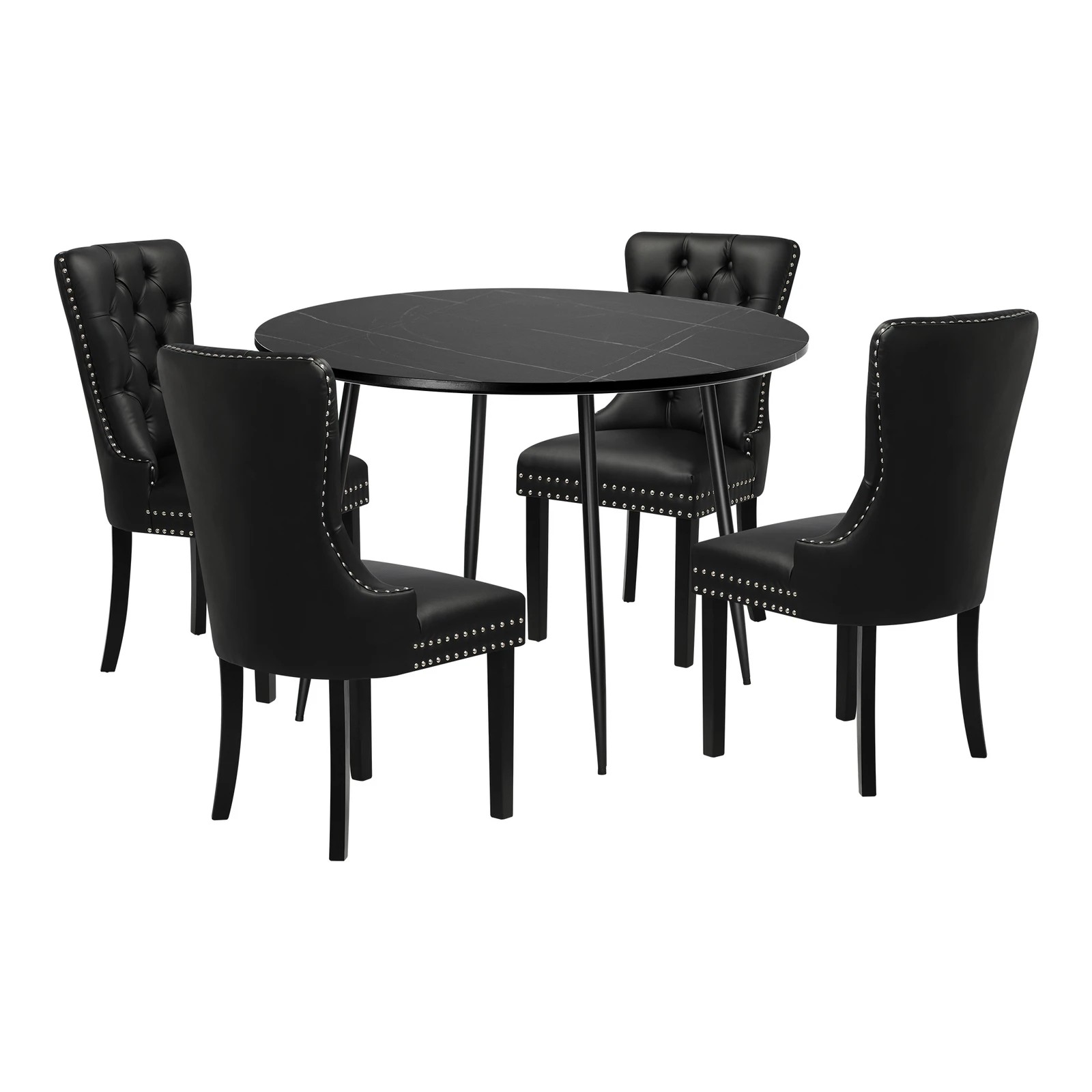 10 Oikiture 110cm Round Dining Table With 4pcs Dining Chairs Pu Leather
 - Black, 10 of 10