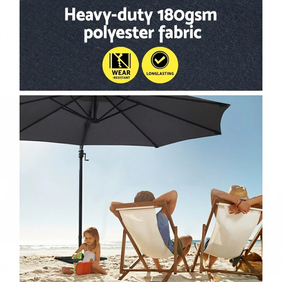 5 Instahut 3m Outdoor Umbrella Cantilever 360 Degree Tilt Beach Roma - Charcoal, 5 of 7