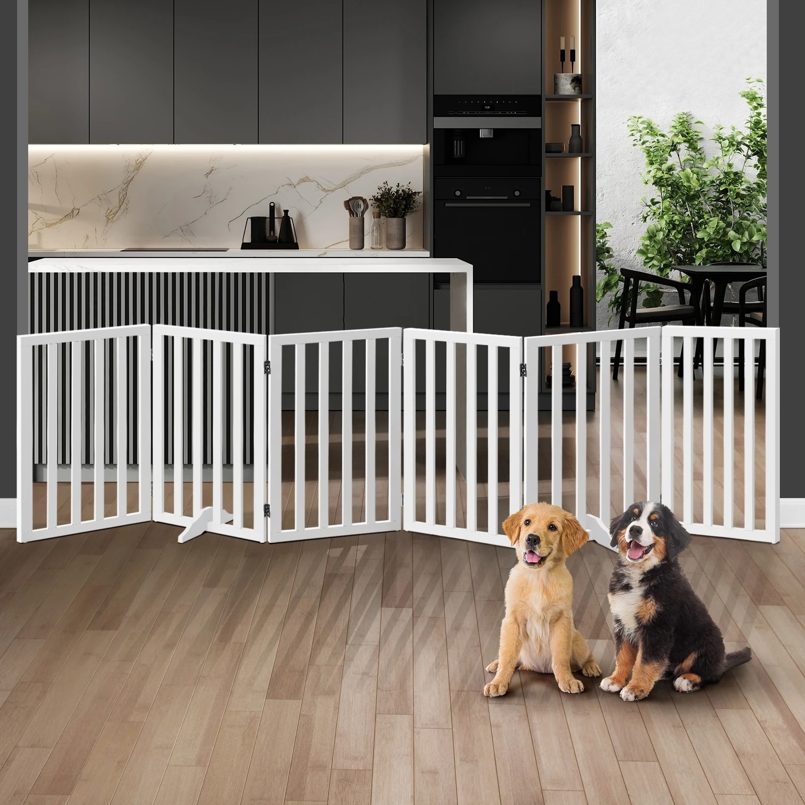 3 Alopet Wooden Pet Gate Dog Fence Safety Stair Barrier Security Door 6-Panel 80cm - White, 3 of 10