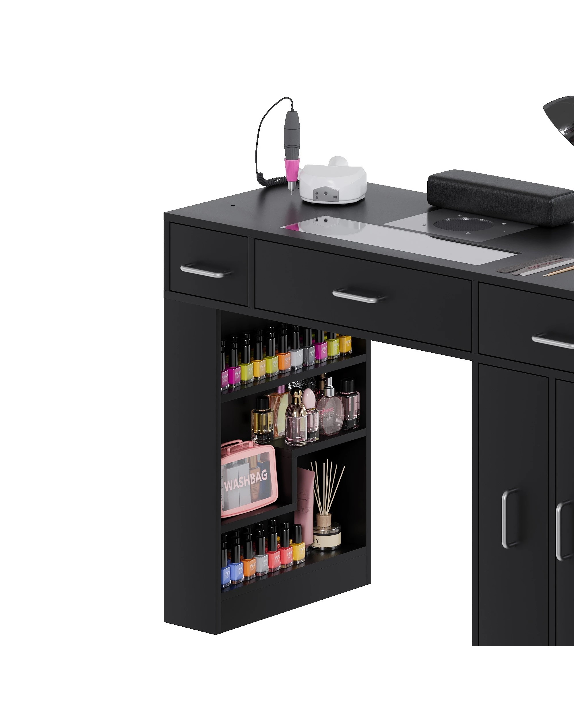 5 Advwin Vanity Nail Desk Manicure Table w/Glass Top Drawer Dust Collector Wireless Charging LED Light - Black, 5 of 10